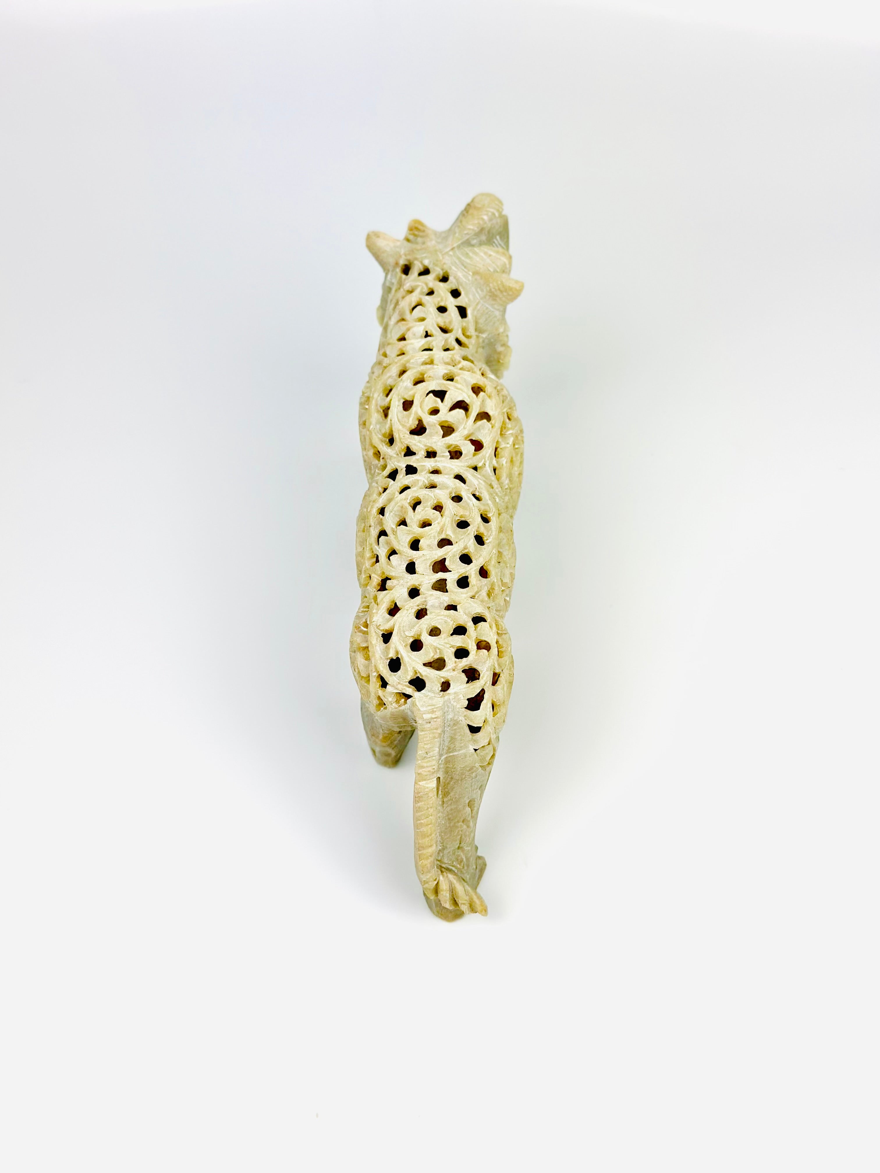 Hand-Carved Natural Soapstone Imperial Tiger - 8"L x 2"B x 3.5"H - Tejo