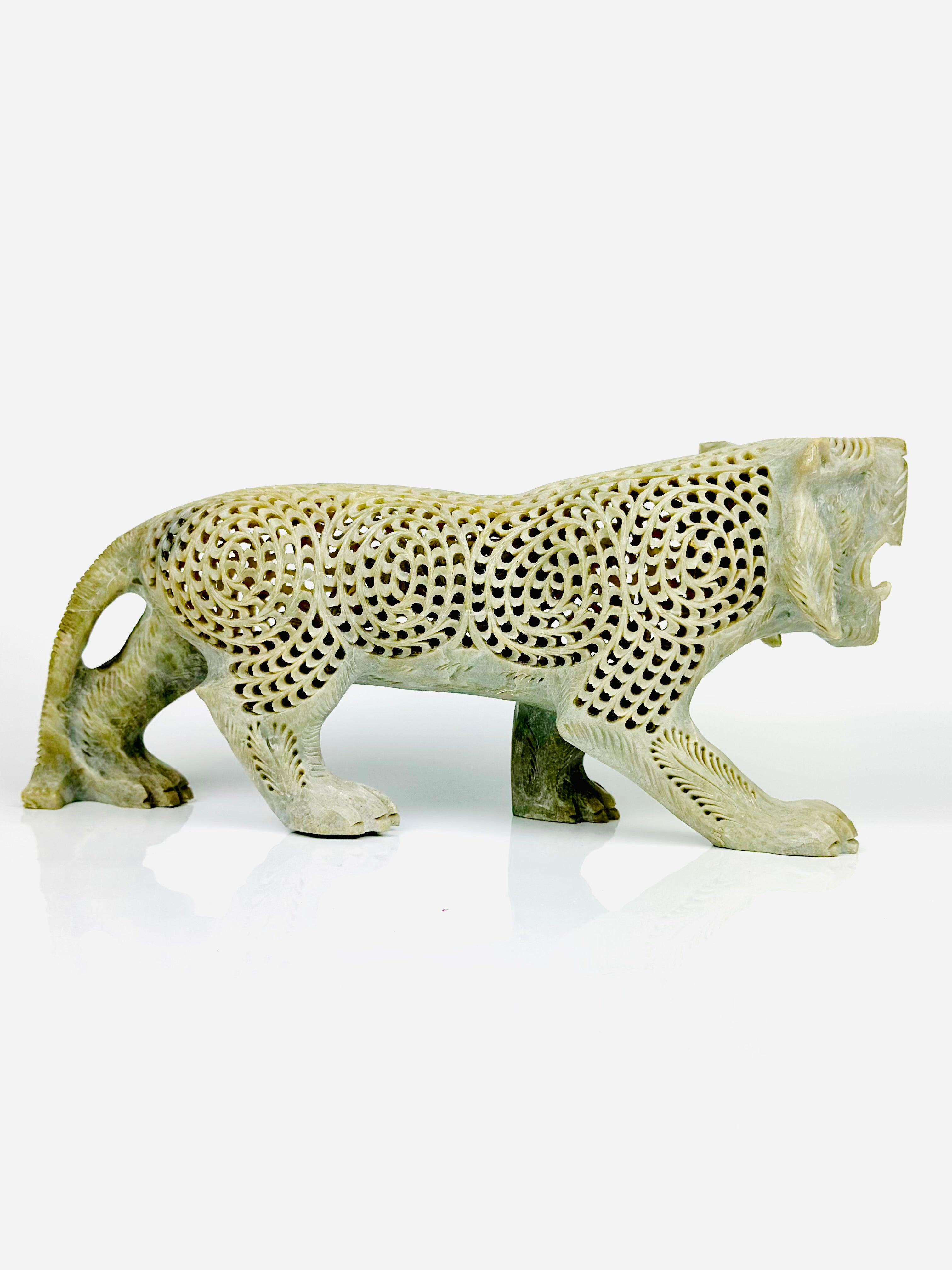 Hand-Carved Natural Soapstone Imperial Tiger - 12"L x 3"B x 5.5"H - Tejo