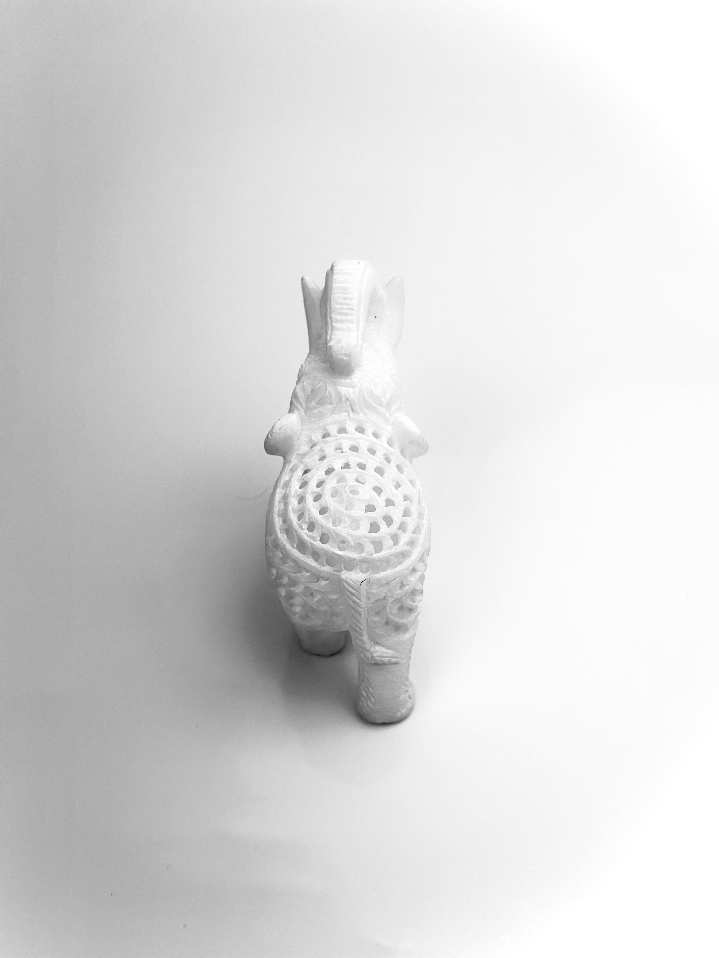 Maharaja Elephant Sculpture - Hand-Carved White Marble Decor - 4"L x 2"B x 3.5" - Tejo