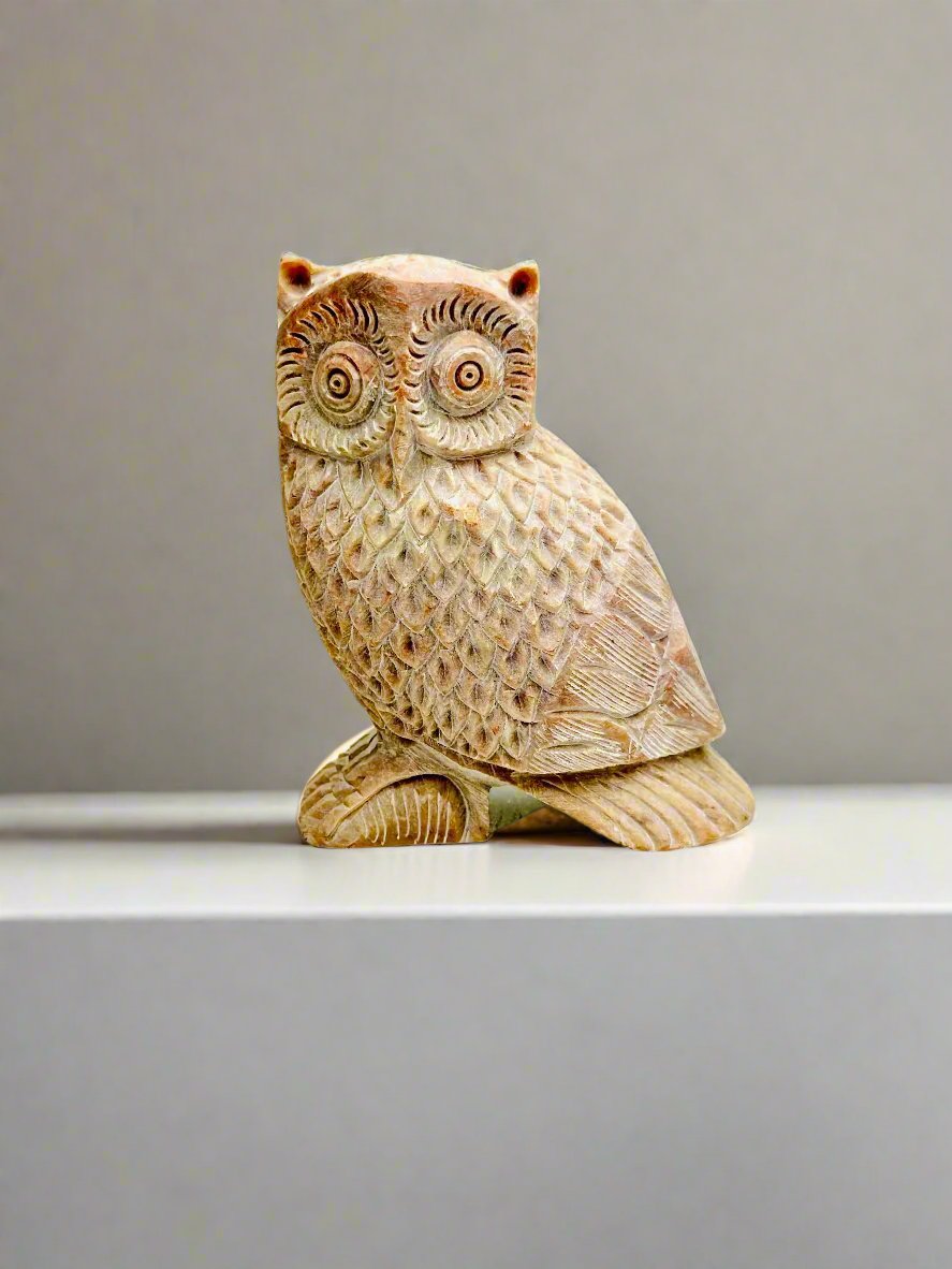 Genesis Owl Hand-Carved Soapstone Figurine - 4"H x 3.5"L x 2"B - Tejo