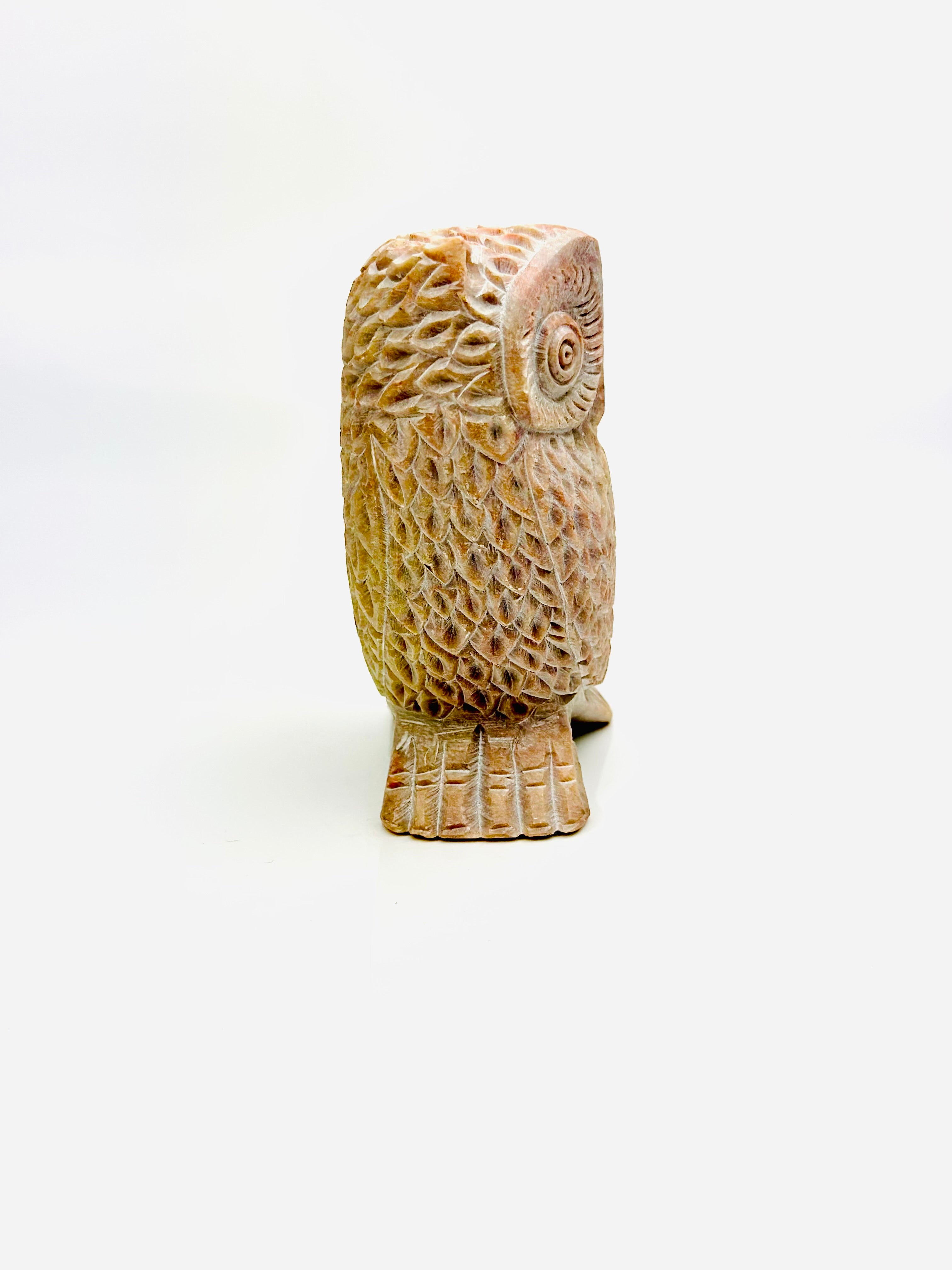 Genesis Owl Hand-Carved Soapstone Figurine - 4"H x 3.5"L x 2"B - Tejo
