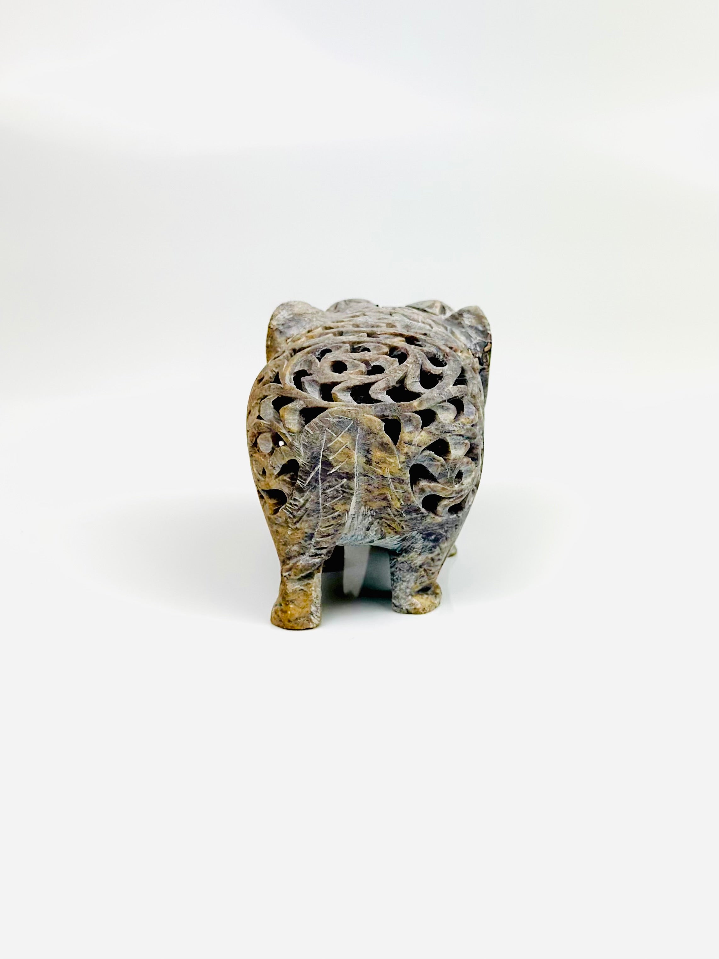 Nirvana Elephant Hand-Carved Soapstone Sculpture- 3"L x 2"B x 2"H - Tejo
