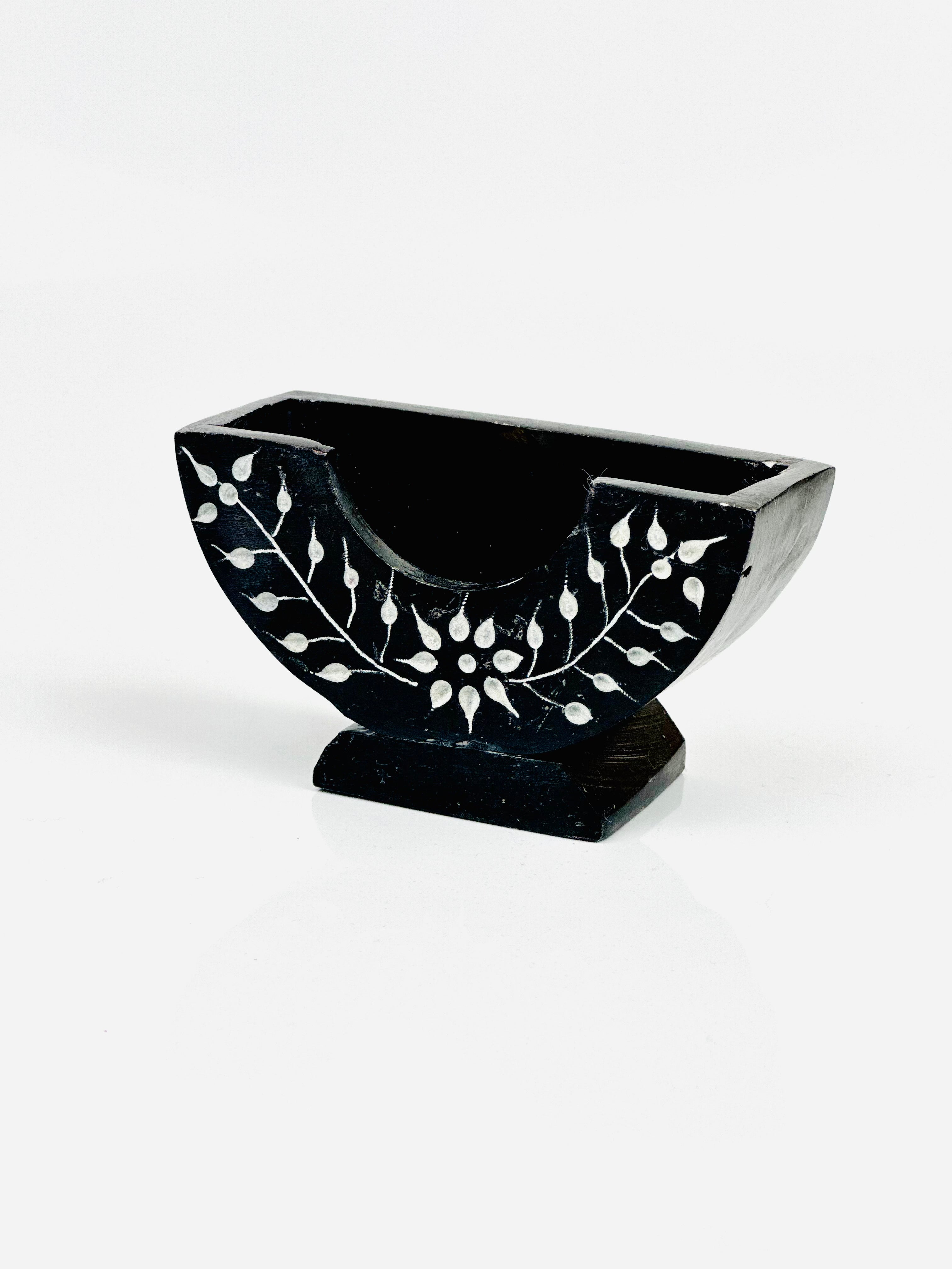 Noir Petal Hand Carved Soapstone Coasters - 4"L x 1.5"B x 4"H - Tejo