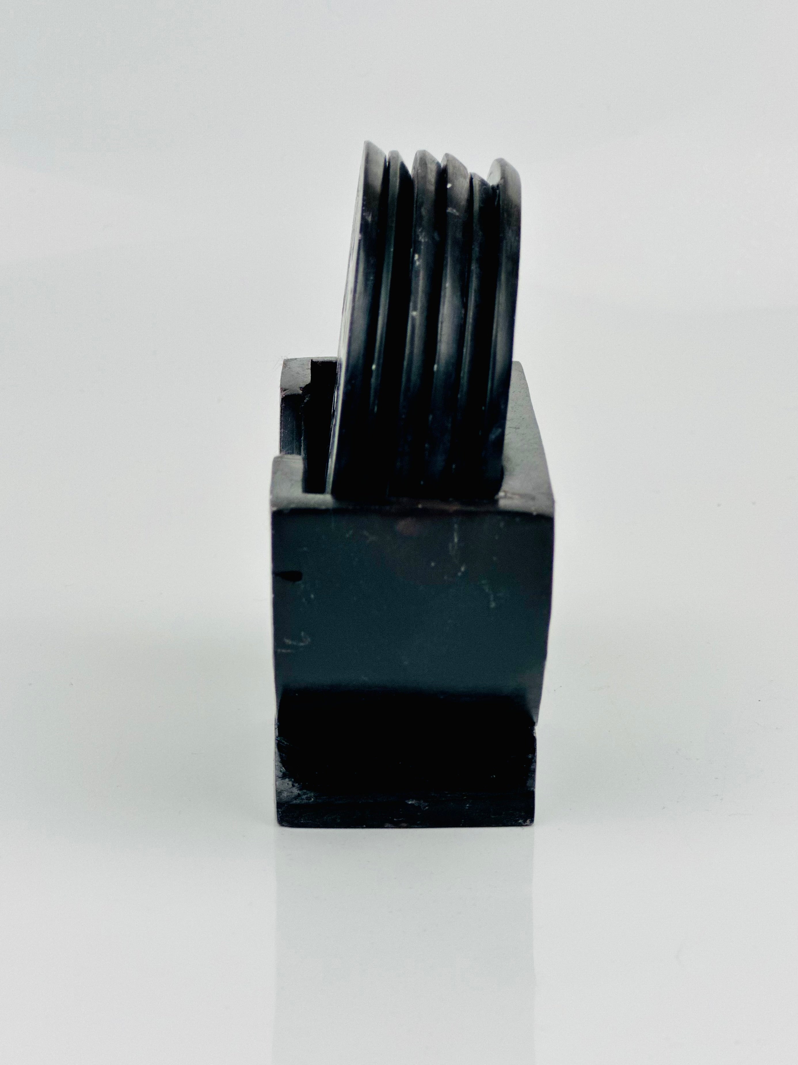 Noir Petal Hand Carved Soapstone Coasters - 4"L x 1.5"B x 4"H - Tejo