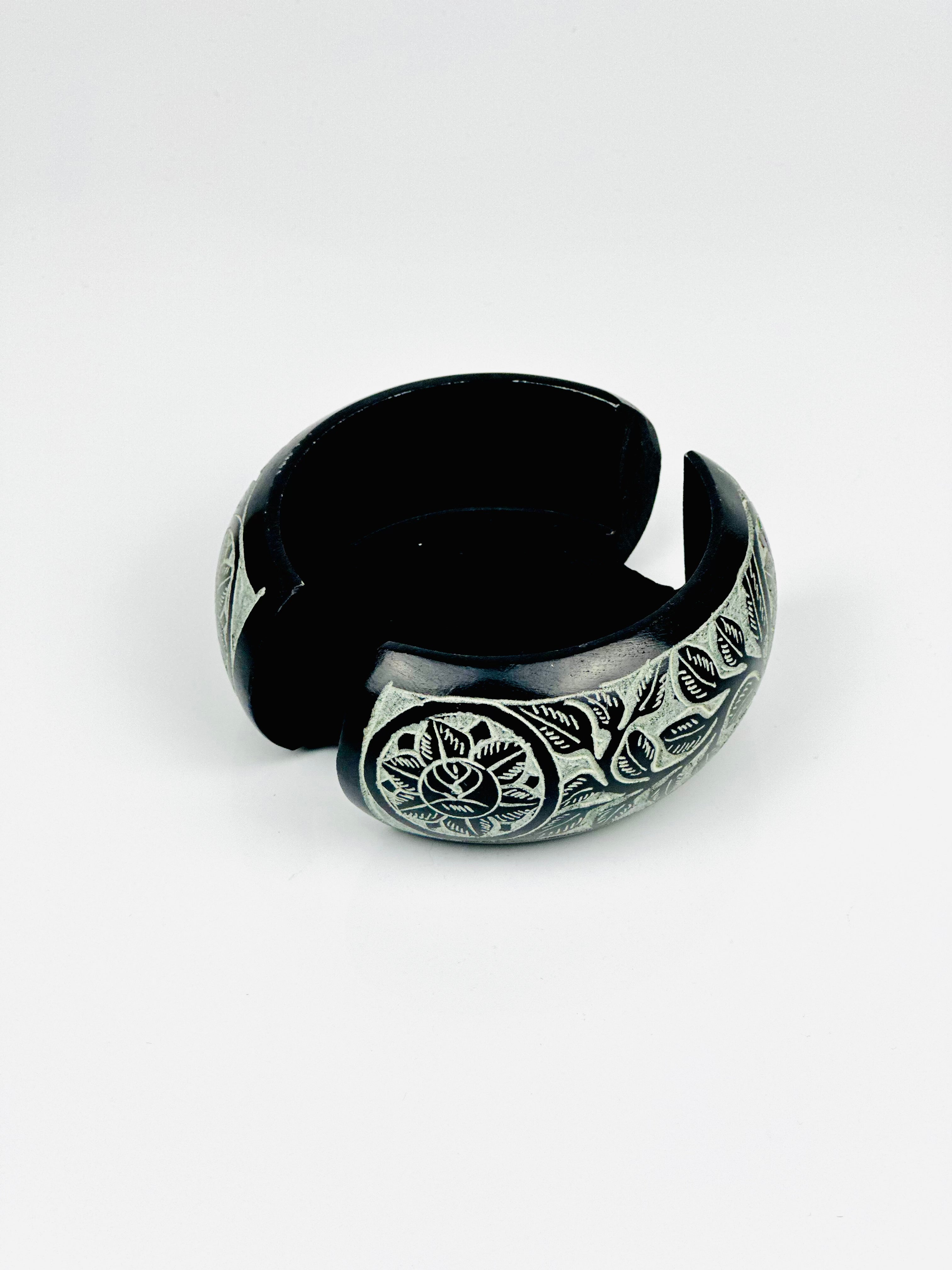 Midnight Bloom Hand Carved Soapstone Coasters – 1.5"H x 4"D - Tejo