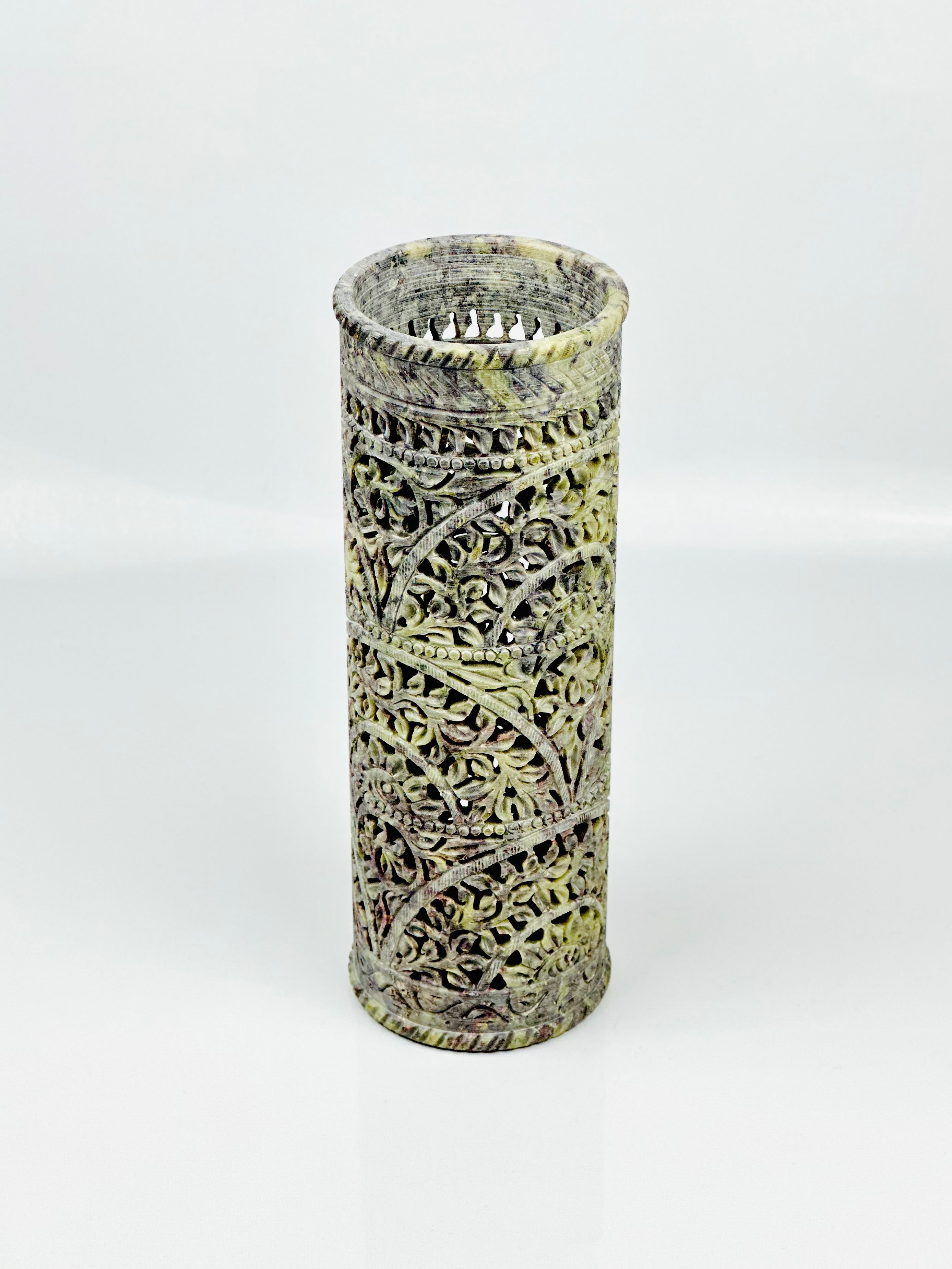 Titania Hand-Carved Soapstone Vase – 10"H x 3.5"TD - Tejo