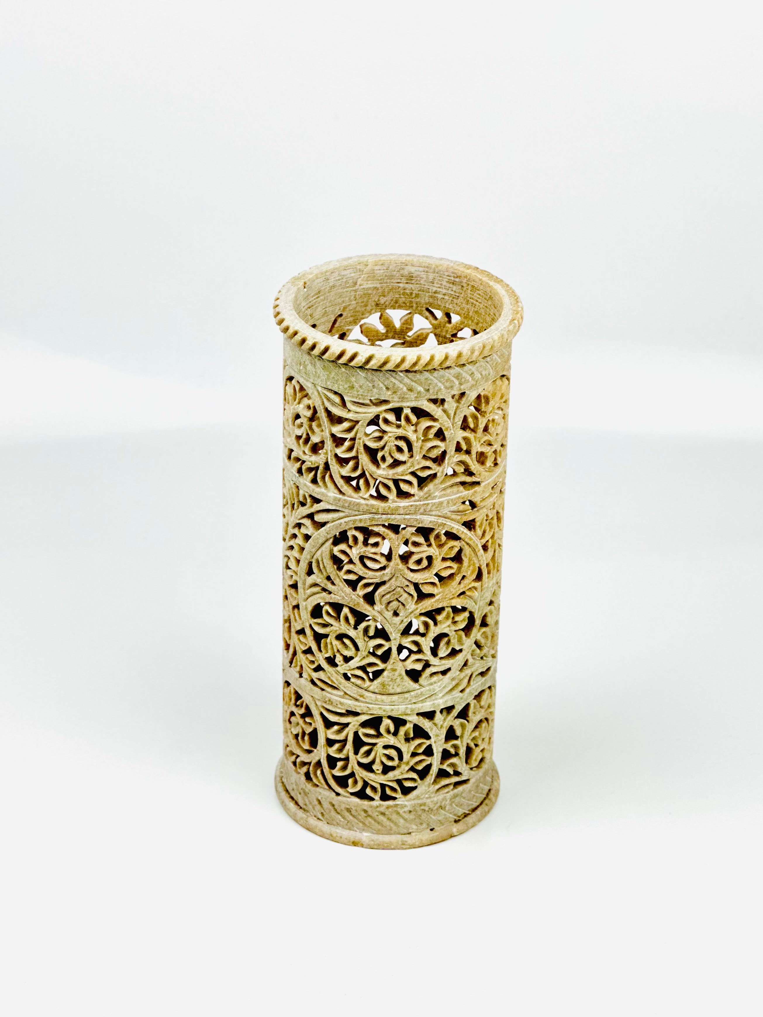 Orion Hand-Carved Soapstone Vase - 8"H x 3.5"TD - Tejo