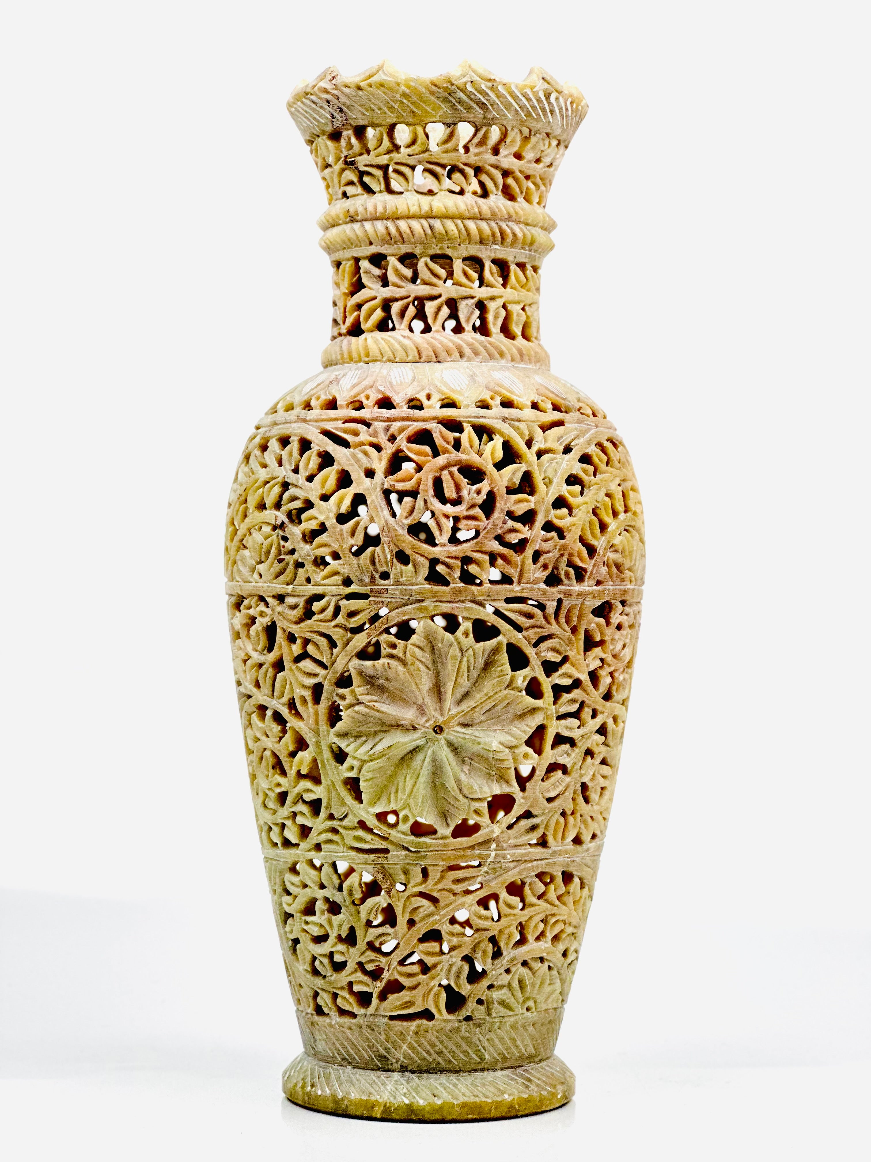 Celestial Empress Hand-Carved Soapstone Vase - 12"H x 4.5"B x 3.5"TD - Tejo