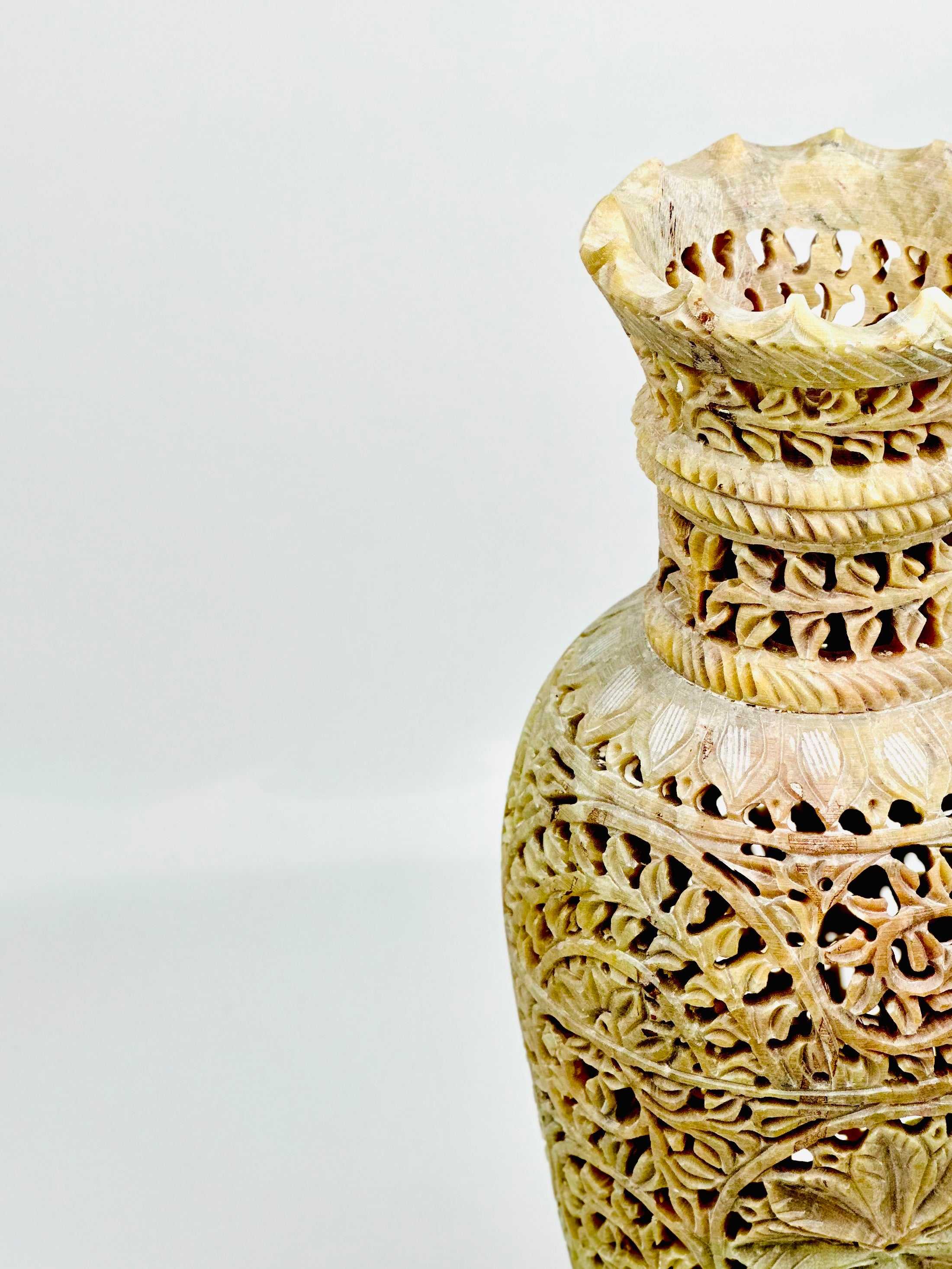 Celestial Empress Hand-Carved Soapstone Vase - 12"H x 4.5"B x 3.5"TD - Tejo