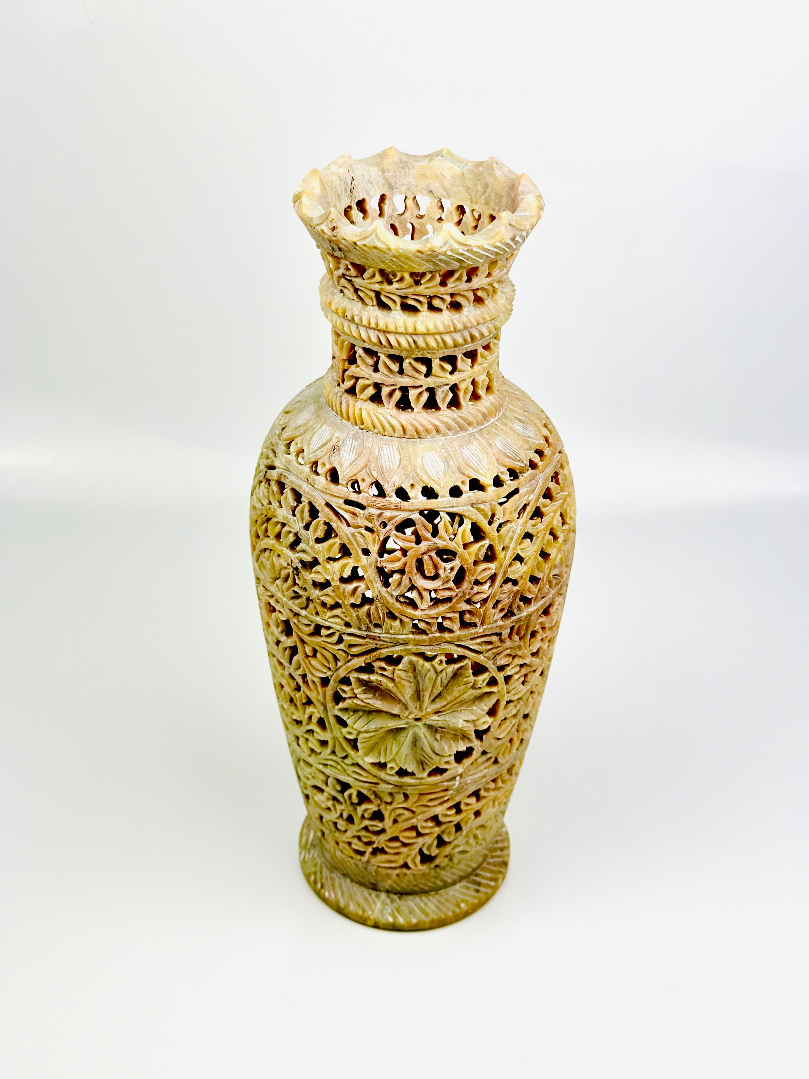 Celestial Empress Hand-Carved Soapstone Vase - 12"H x 4.5"B x 3.5"TD - Tejo