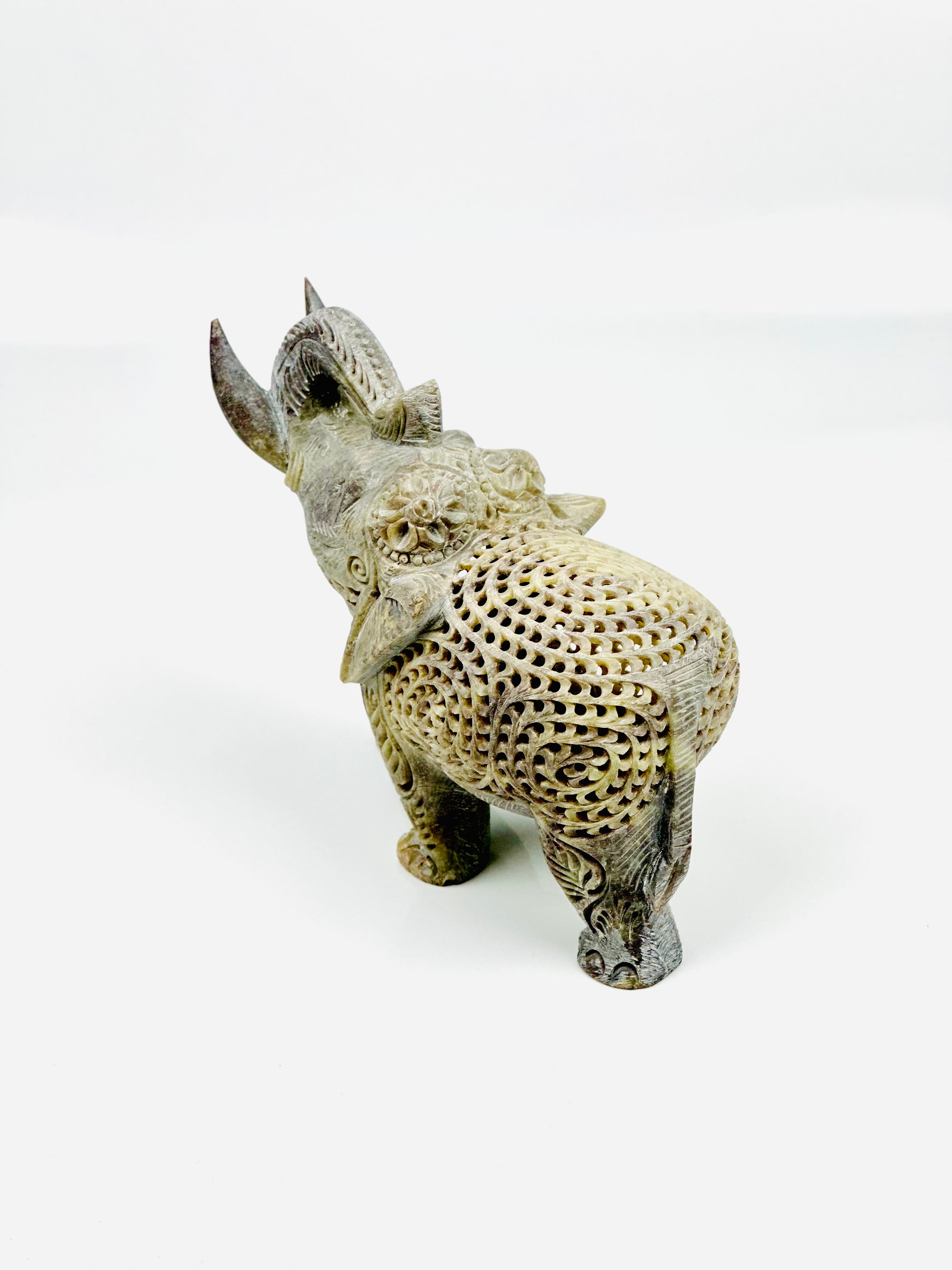 Hand-Carved Soapstone Imperial Tusker Sculpture - 7"L x 3"B x 6"H - Tejo