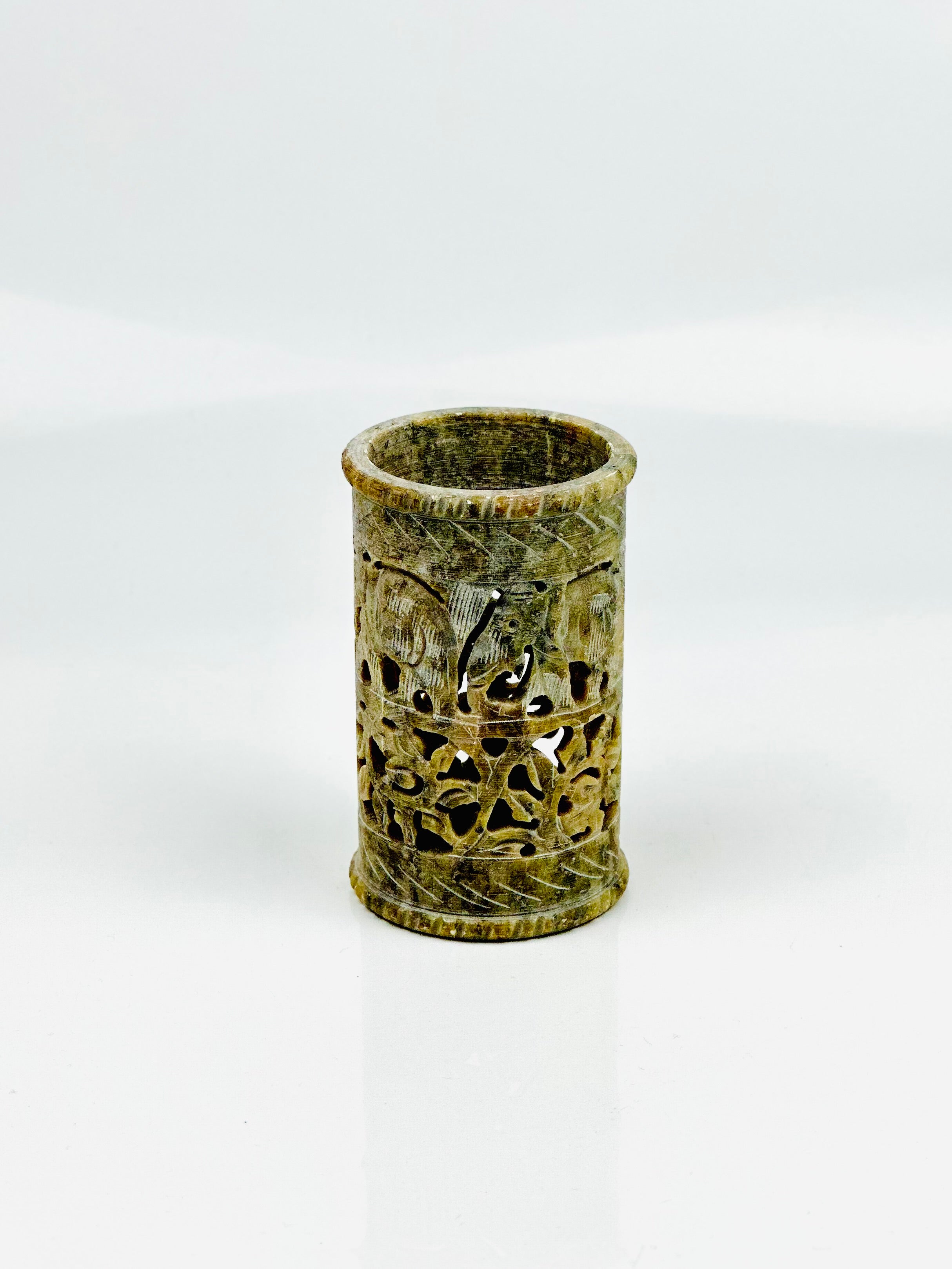 Jungle Dawn Soapstone Holder – 4"H x 2.2"BD x 2.4"TD - Tejo