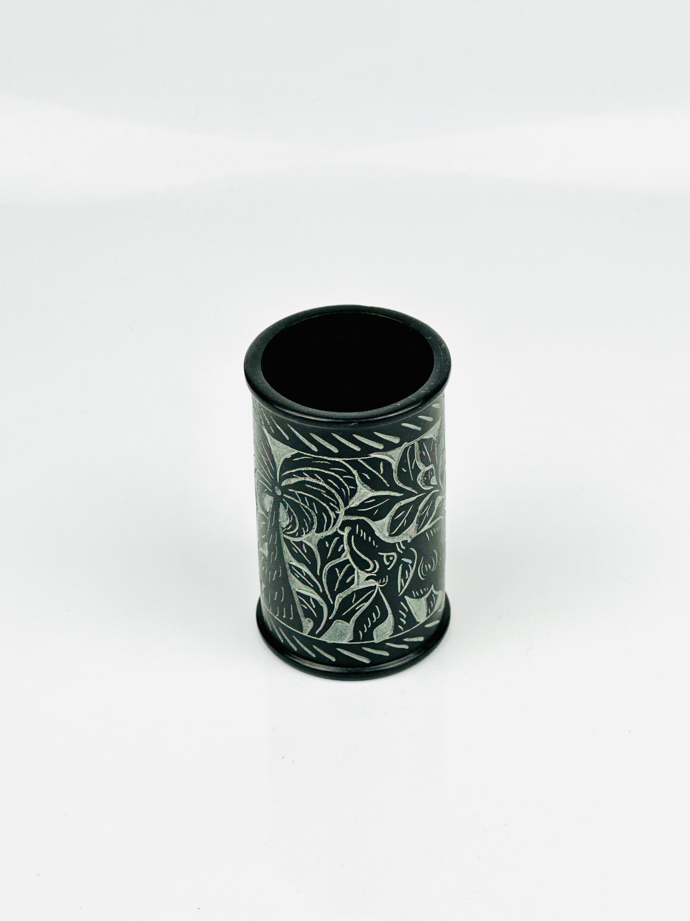 Midnight Safari Hand-Carved Soapstone Holder – 3.8"H x 2.3"BD x 2.2"TD - Tejo