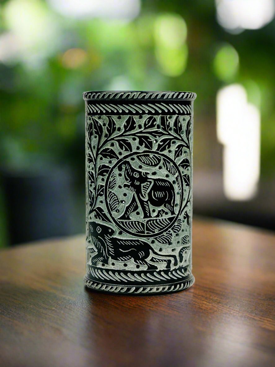 Midnight Rainforest Hand Carved Soapstone Holder – 6"H x 3.5"TD - Tejo