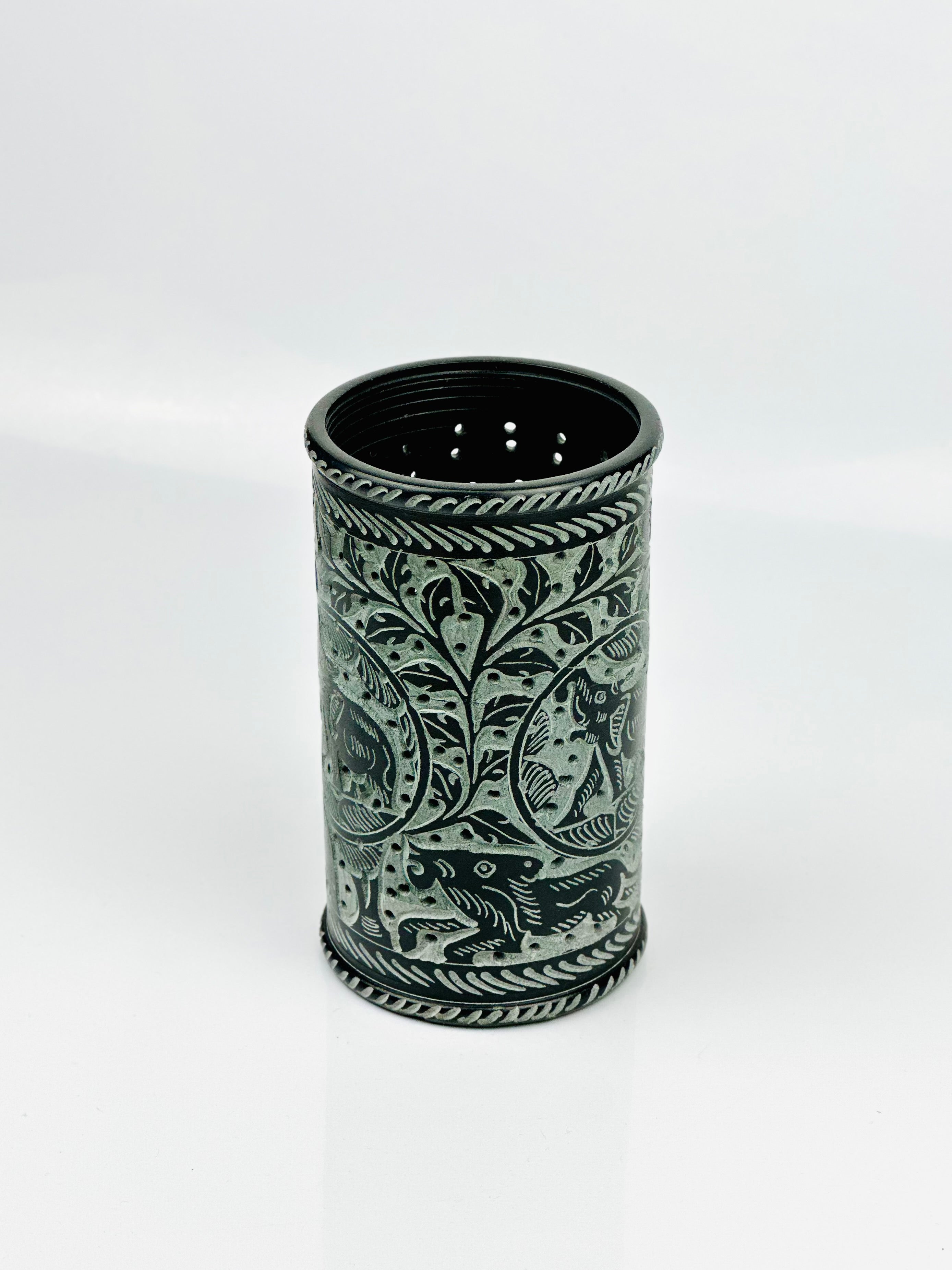 Midnight Rainforest Hand Carved Soapstone Holder – 6"H x 3.5"TD - Tejo