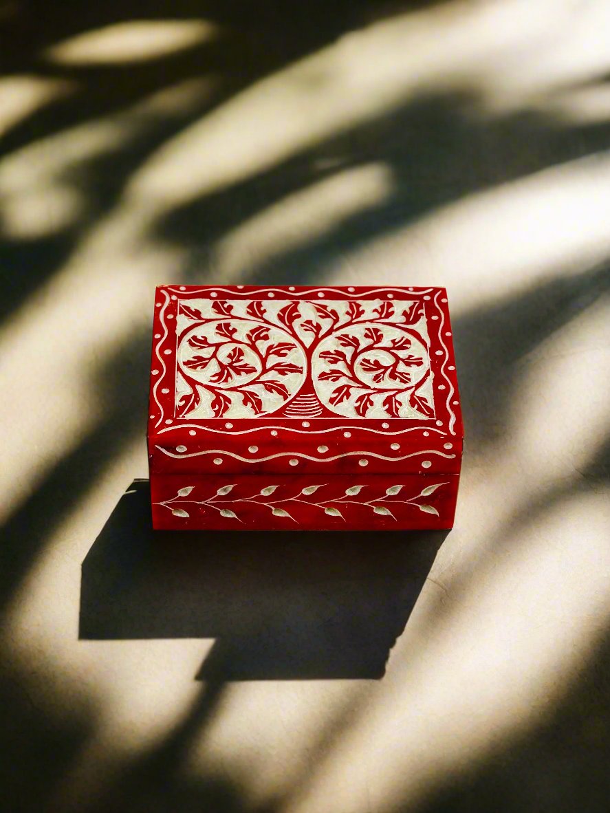 Scarlet Grove Hand-Carved Soapstone Box - 4"L x 3"B x 1.5"H - Tejo