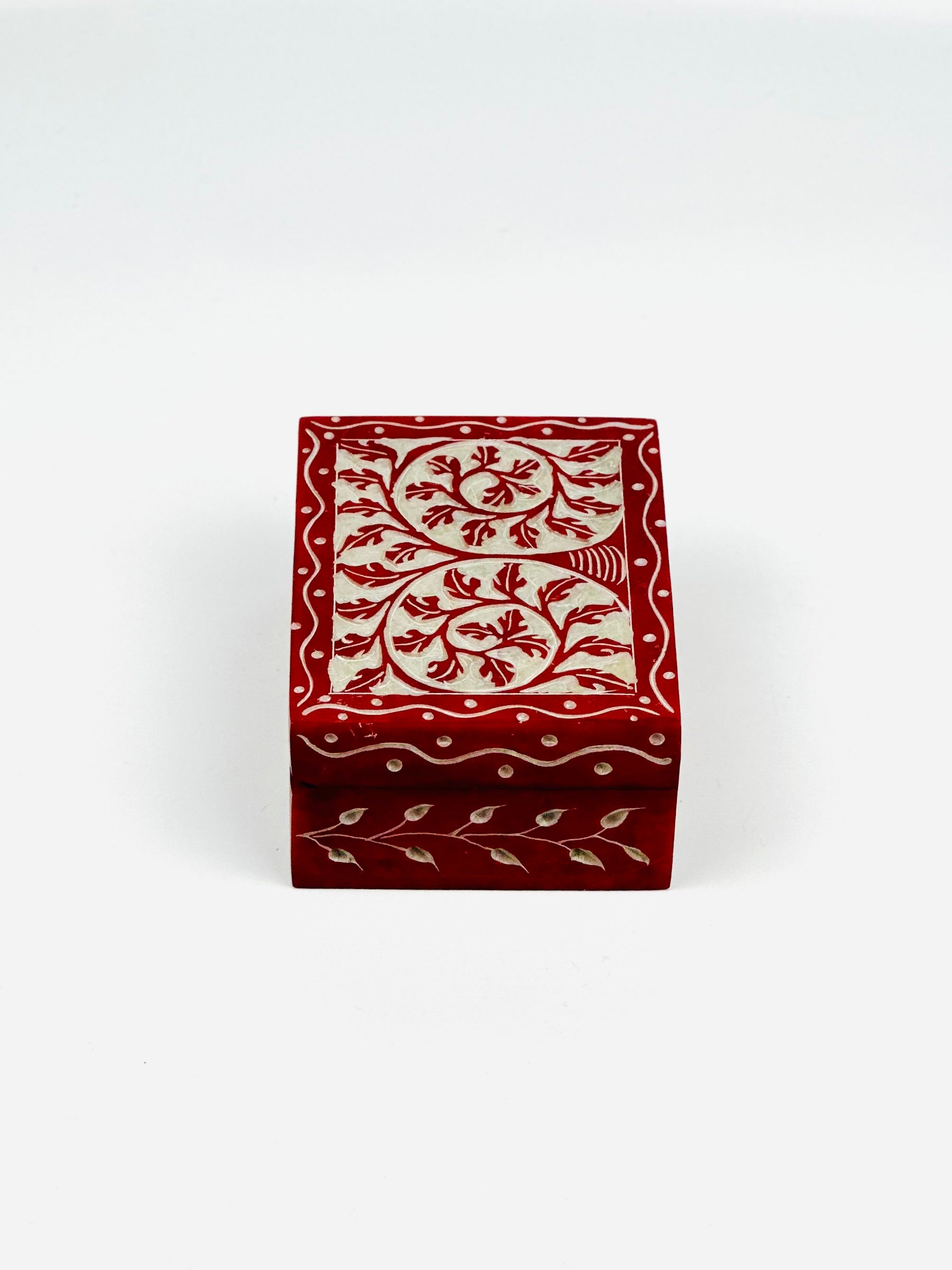 Scarlet Grove Hand-Carved Soapstone Box - 4"L x 3"B x 1.5"H - Tejo