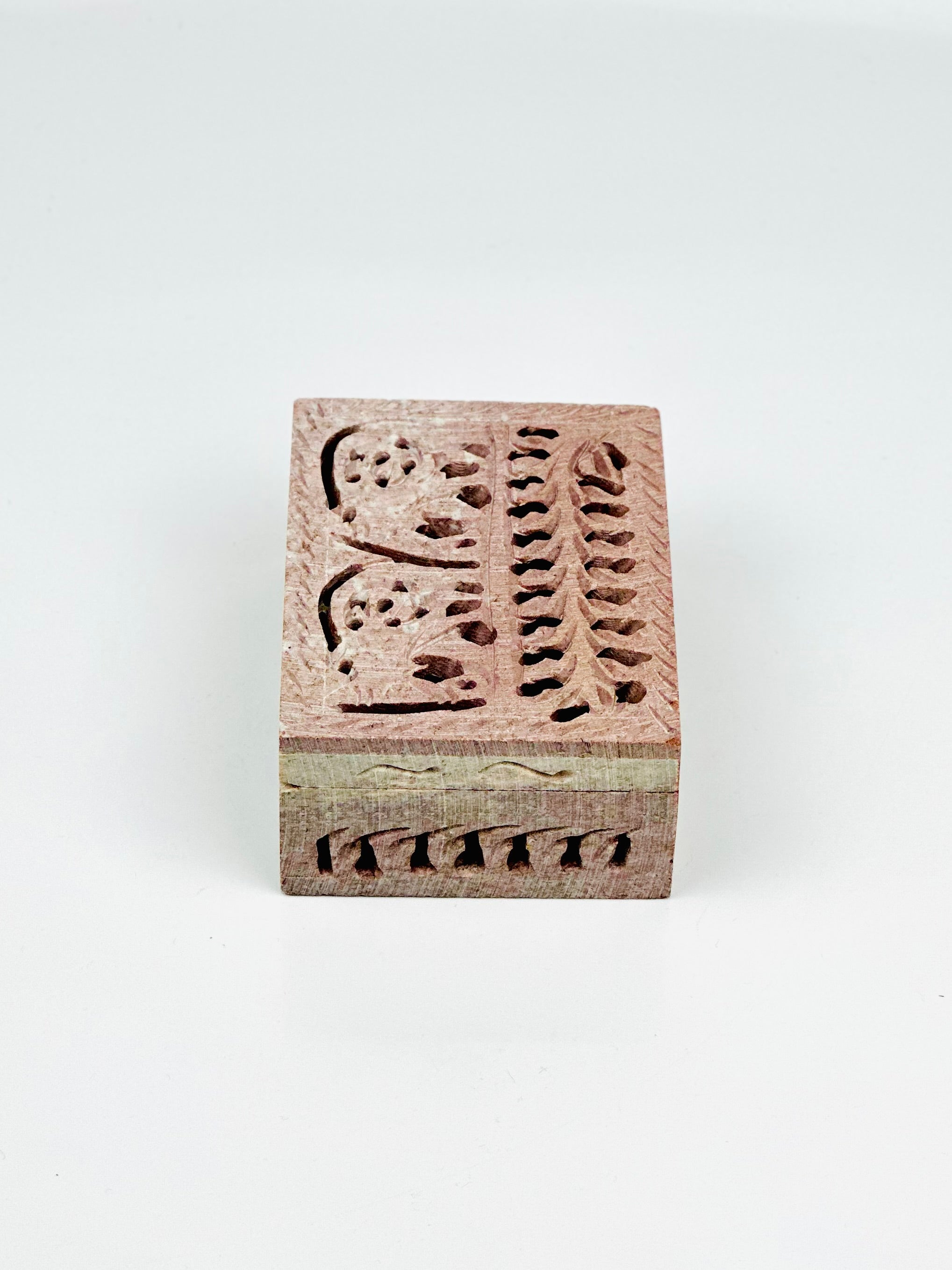 Safari Elephant Carving Hand-Carved Soapstone Box - 4"L x 3"B x 1.5"H - Tejo