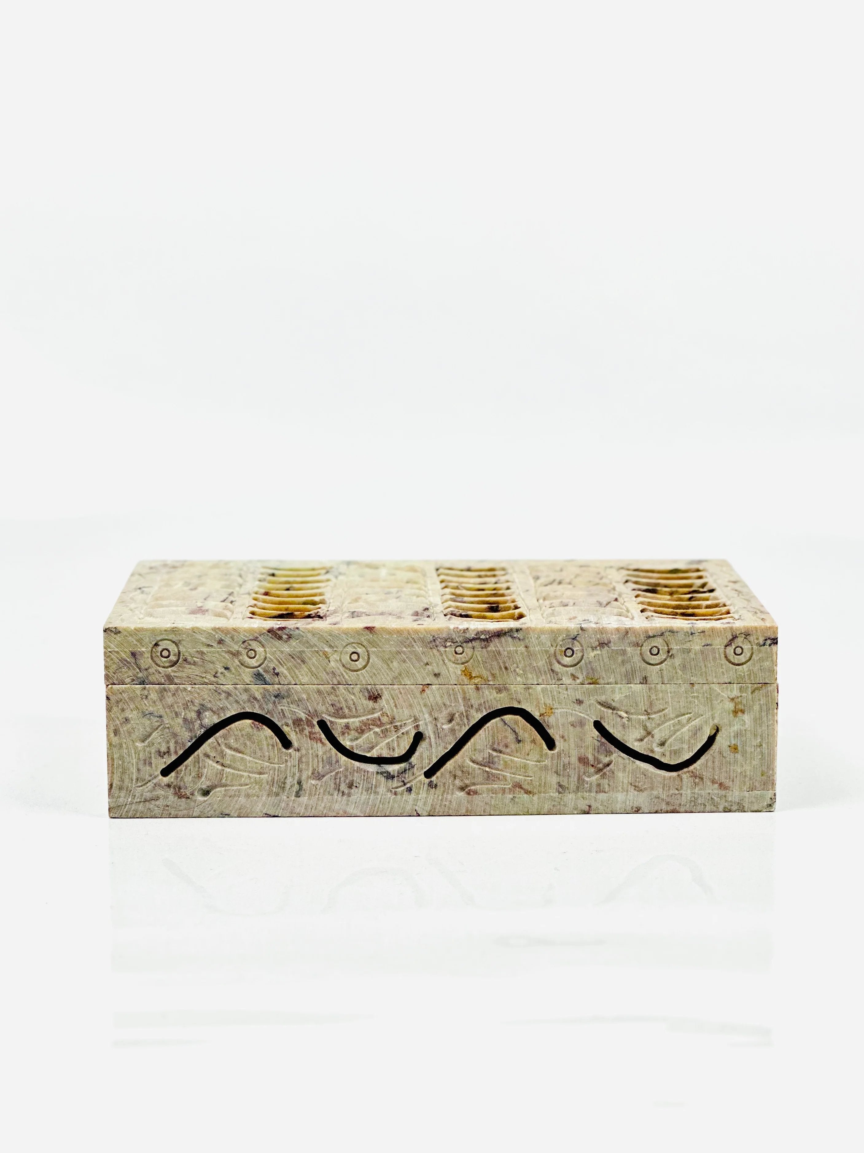 Tidal Sonata Hand-Carved Soapstone Box - 6"L x 4"B x 1.5"H - Tejo