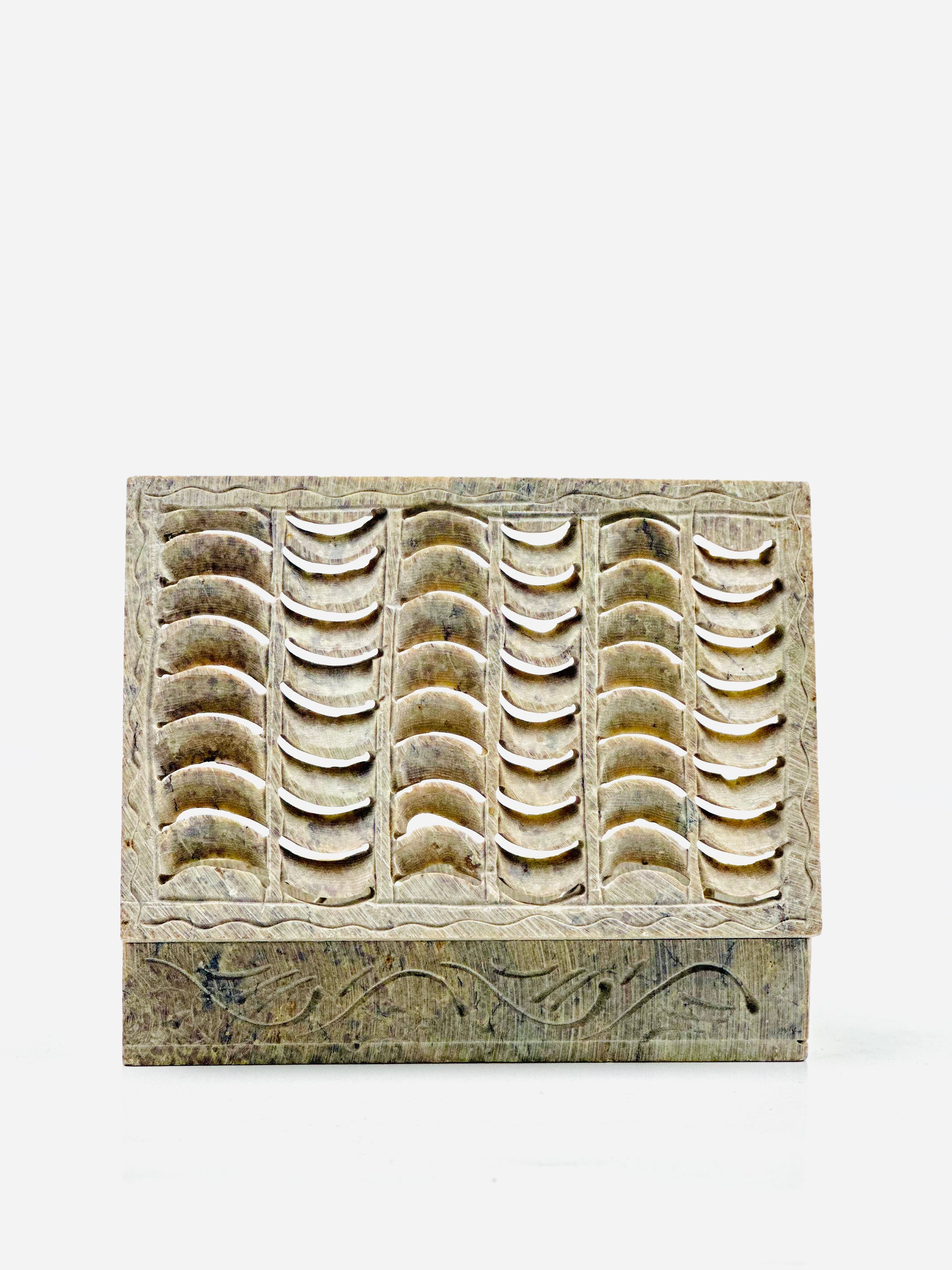 Tidal Sonata Hand-Carved Soapstone Box - 6"L x 4"B x 1.5"H - Tejo