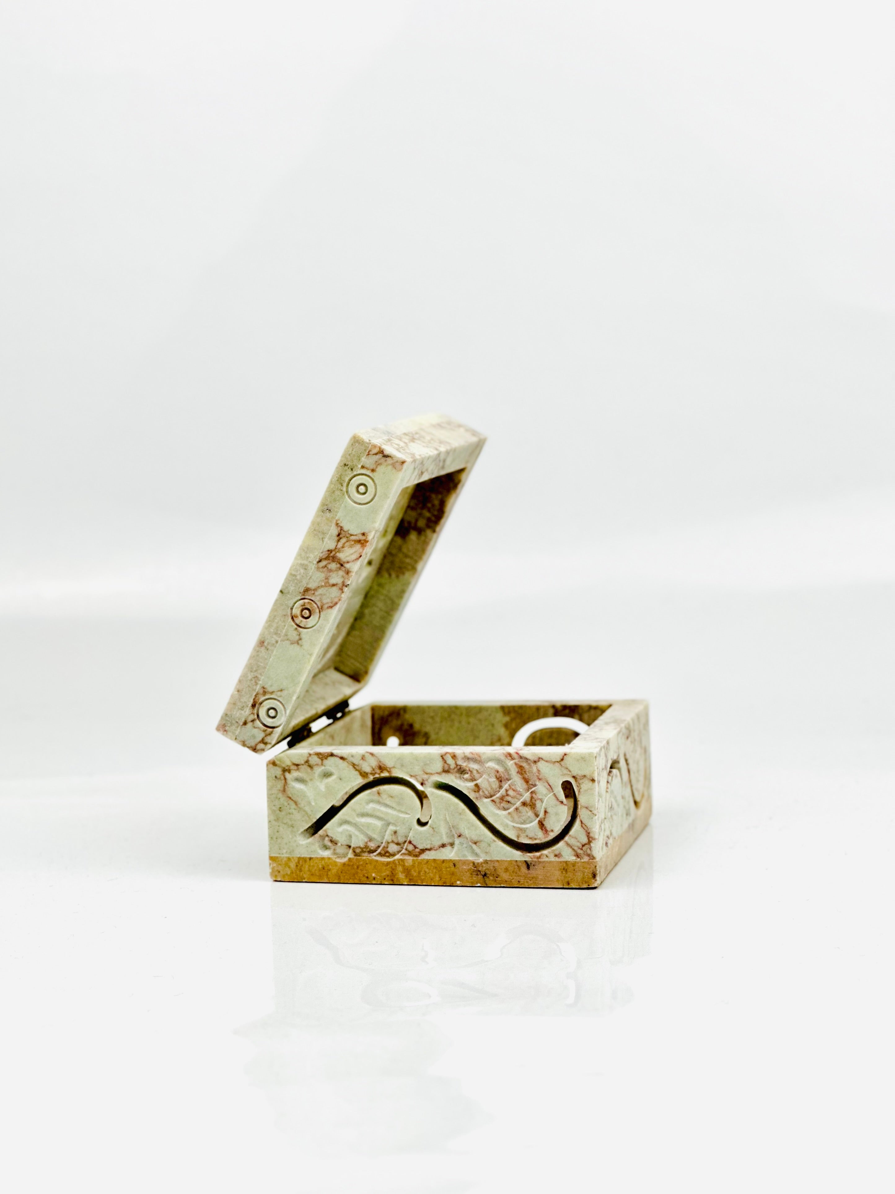 Blossom Elephant Carving Box-3"L x 3"B x 1.5"H - Tejo