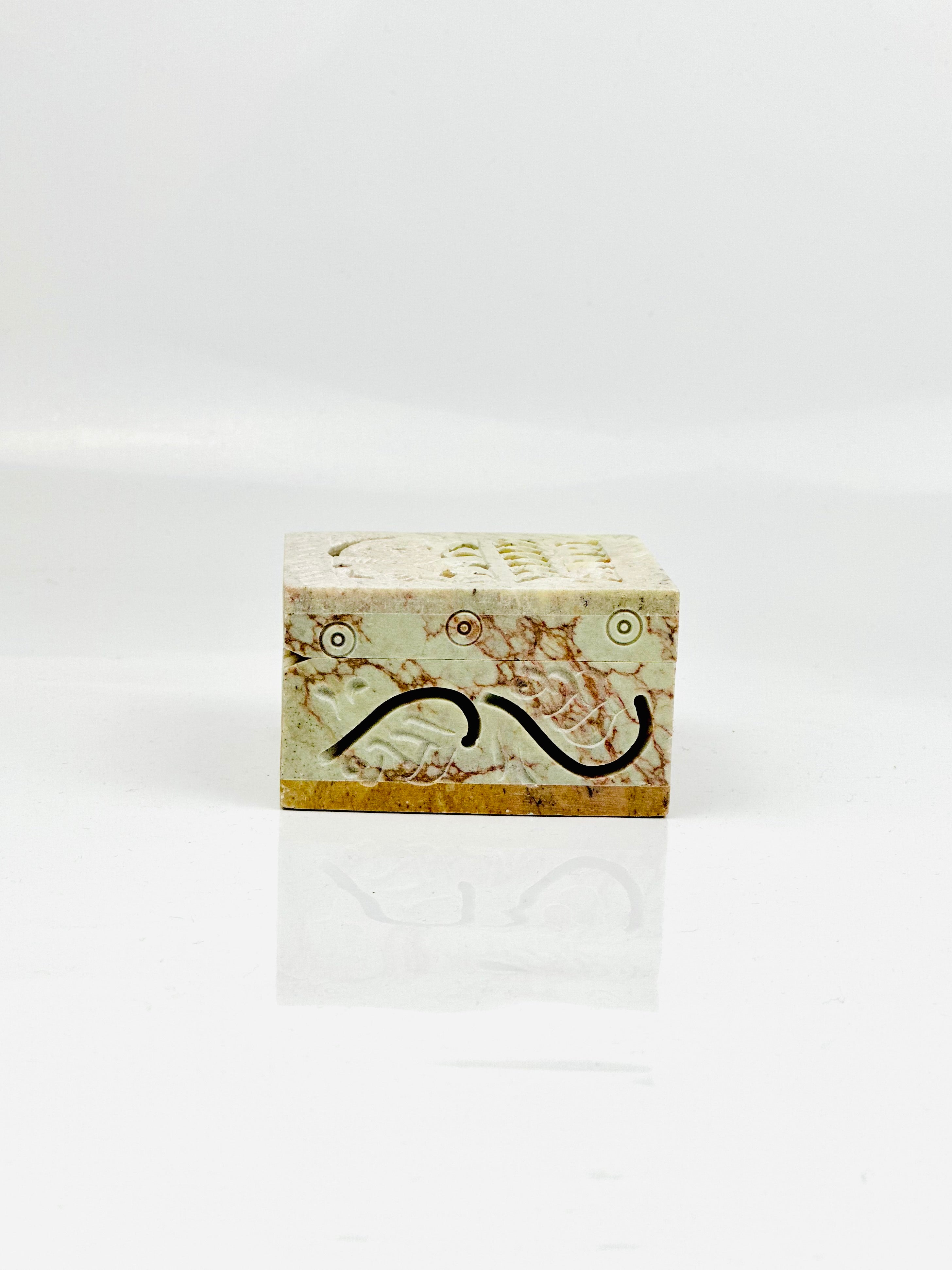 Blossom Elephant Carving Box-3"L x 3"B x 1.5"H - Tejo