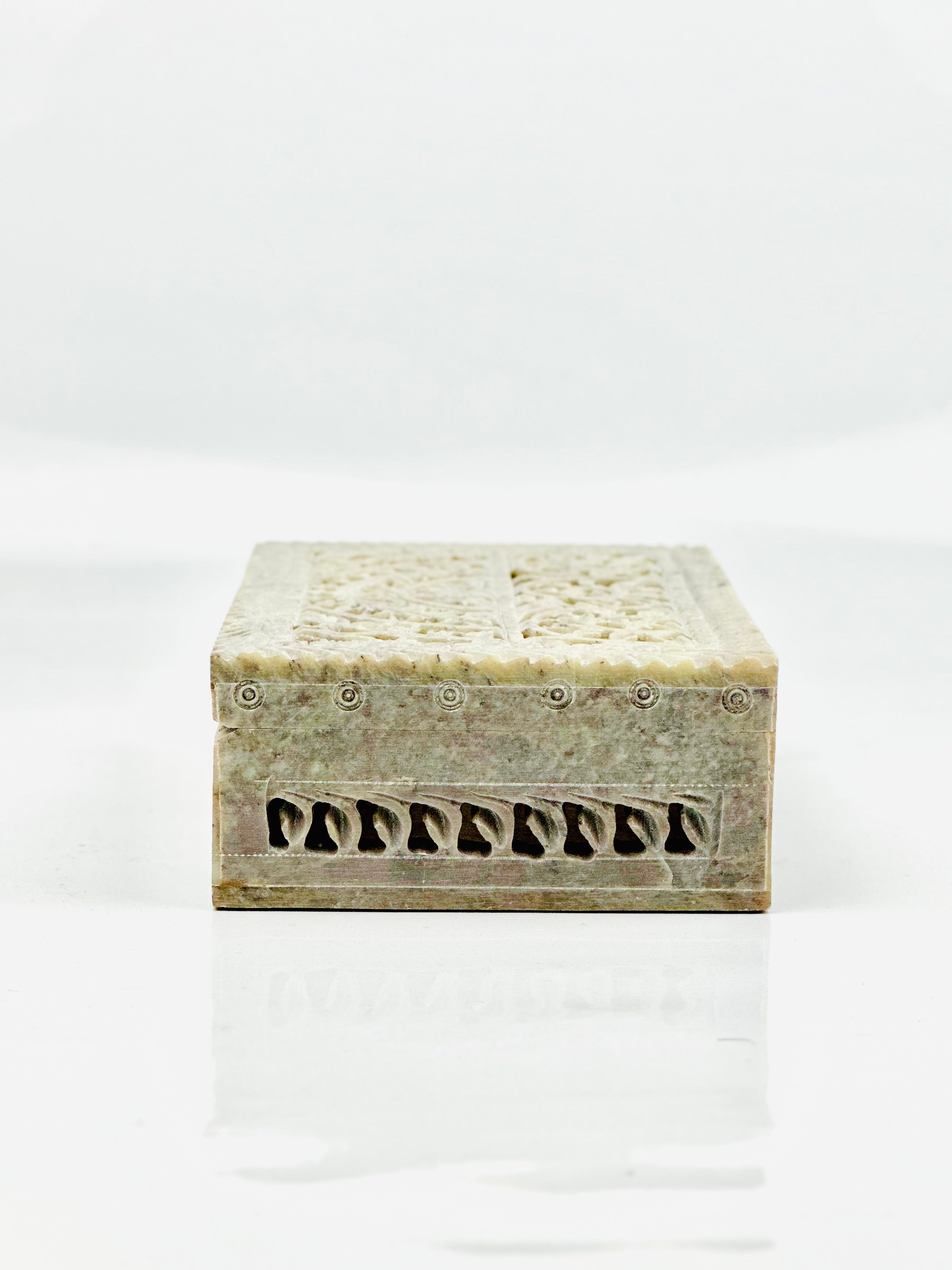 Sonata Floral Hand-Carved Soapstone Box - 6"L x 4"B x 1.5"H - Tejo