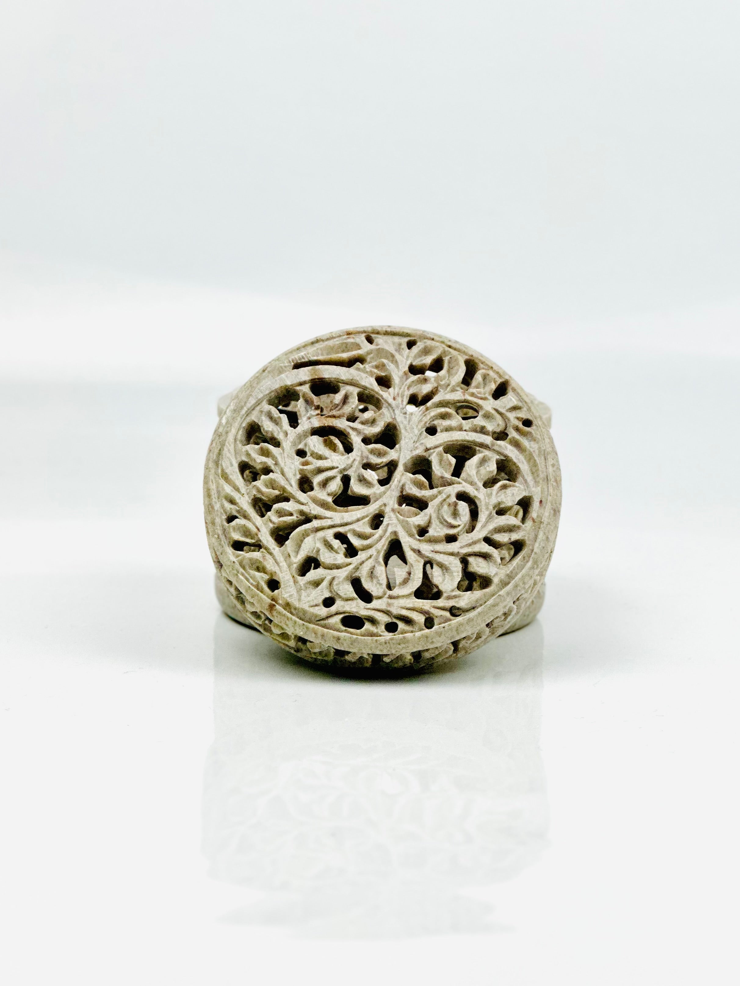 Flora Whisper Hand-Carved Soapstone Box - 2.5"H x 2.8"D - Tejo