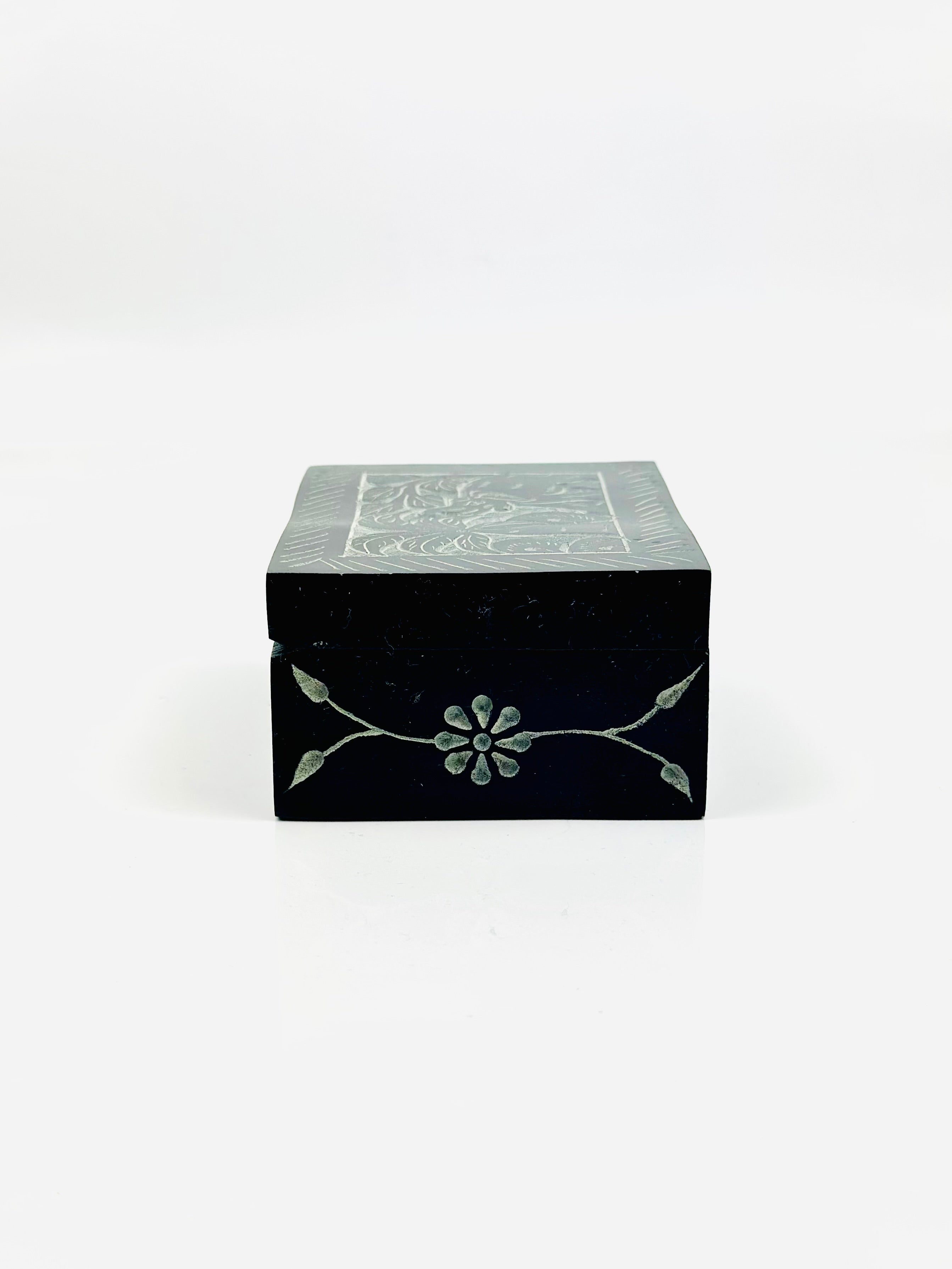 Noir Elephant Hand Carved Soapstone Box – 4"L x 3"B x 1.8"H - Tejo