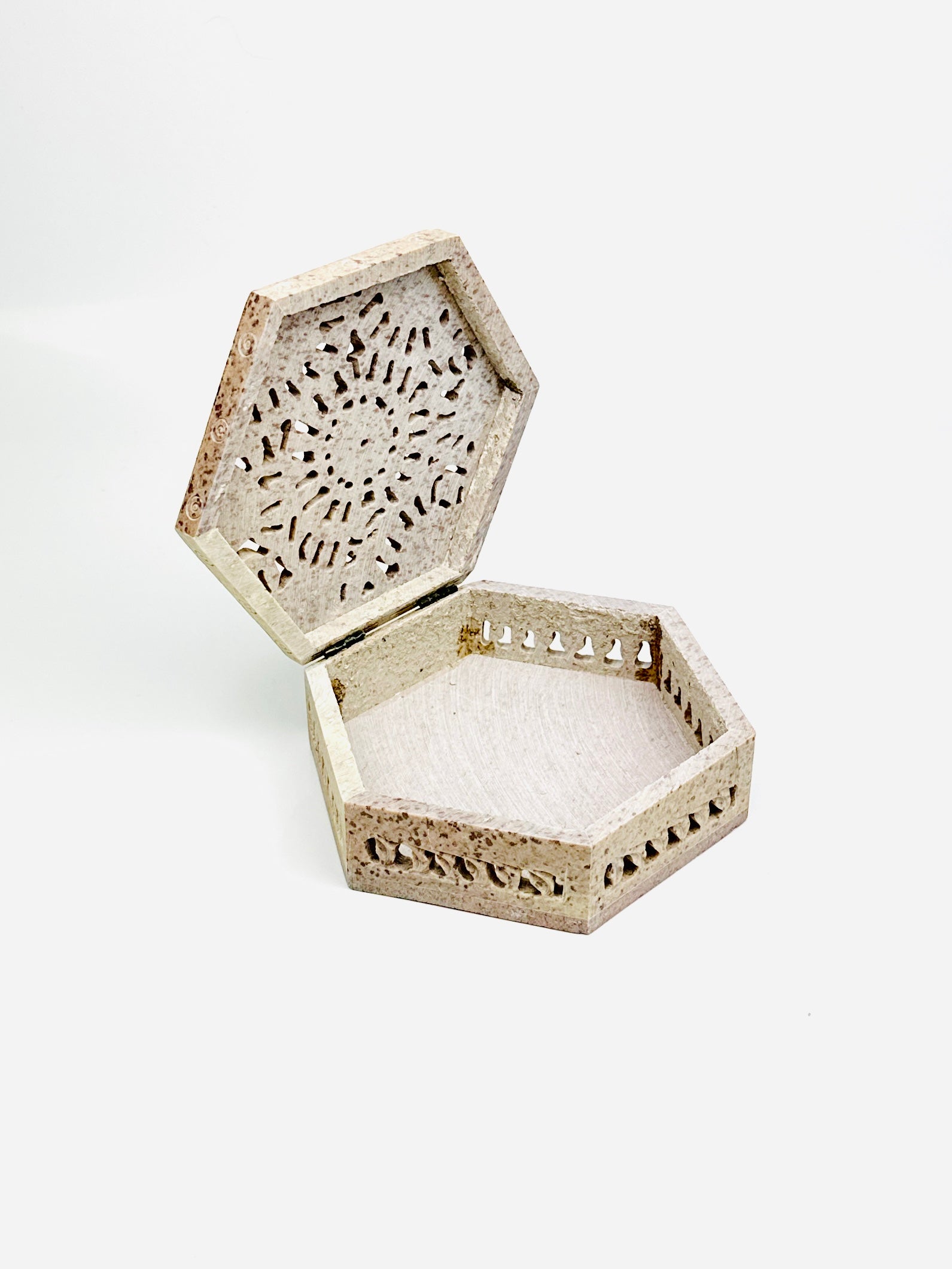 Hexabloom Hand-Carved Marble Box - 5.5"L x 5"B x 2"H - Tejo