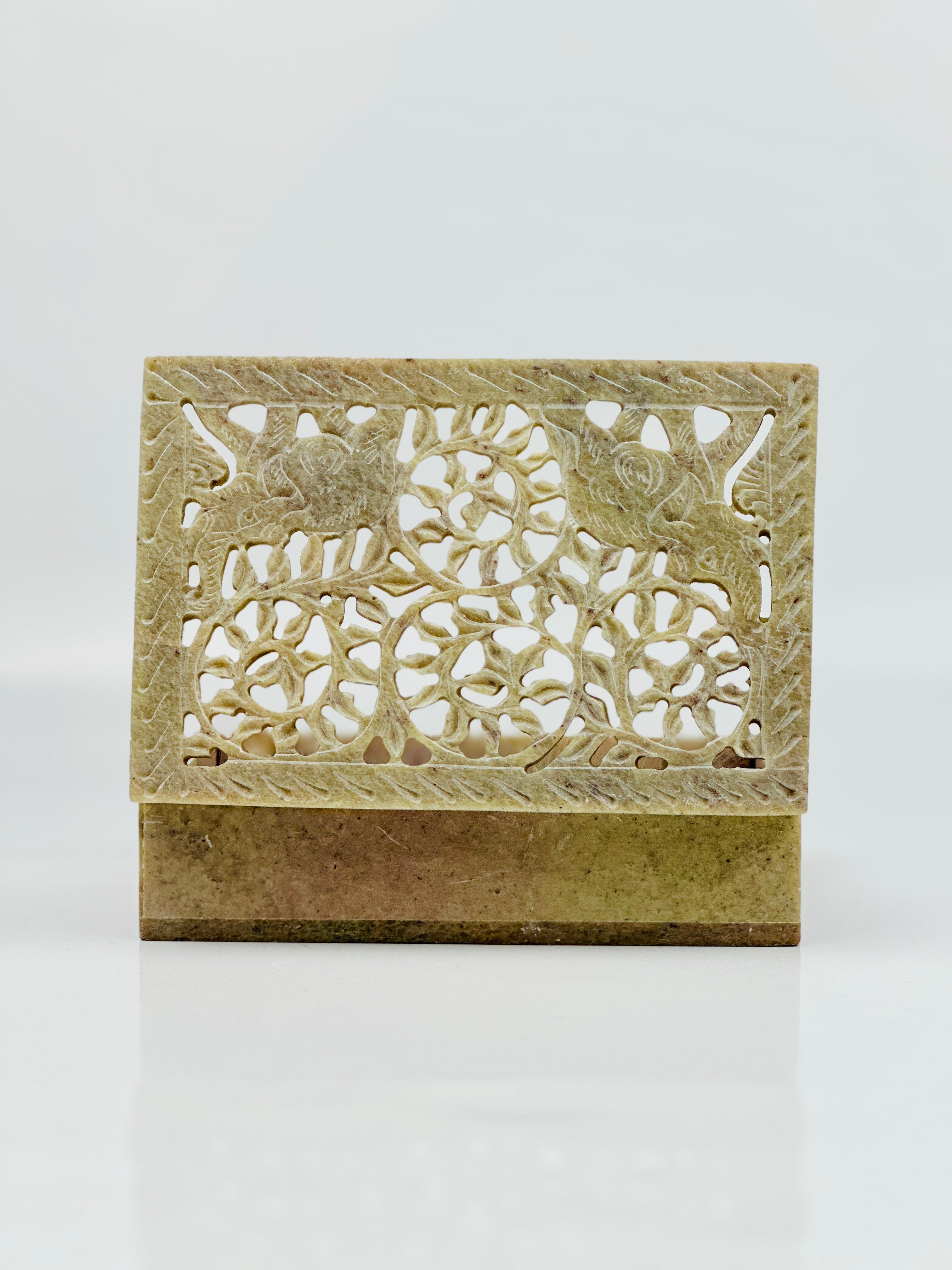 Sonata Elephant Hand-Carved Soapstone Box - 6"L x 4"B x 1.5"H - Tejo