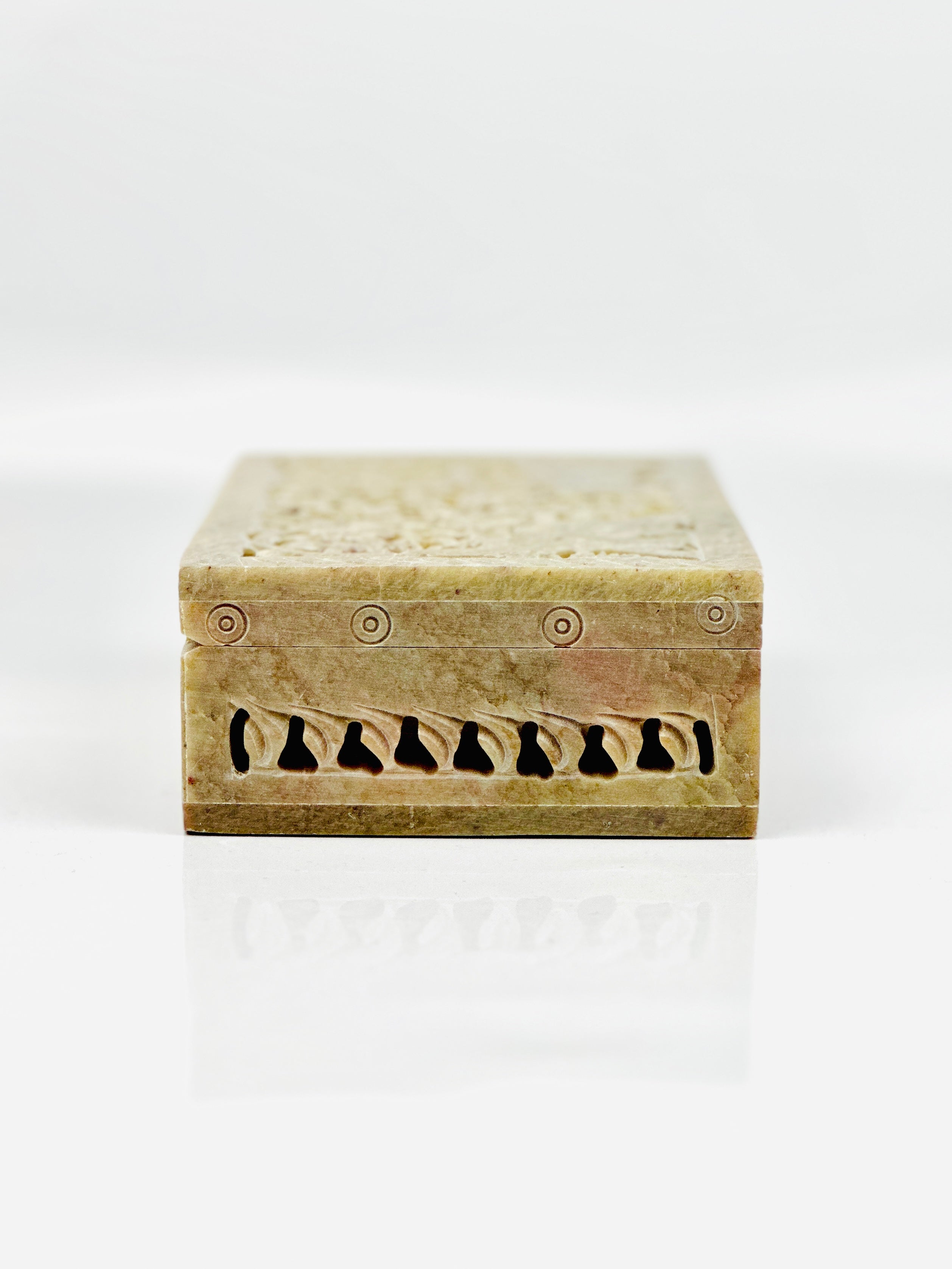 Sonata Elephant Hand-Carved Soapstone Box - 6"L x 4"B x 1.5"H - Tejo