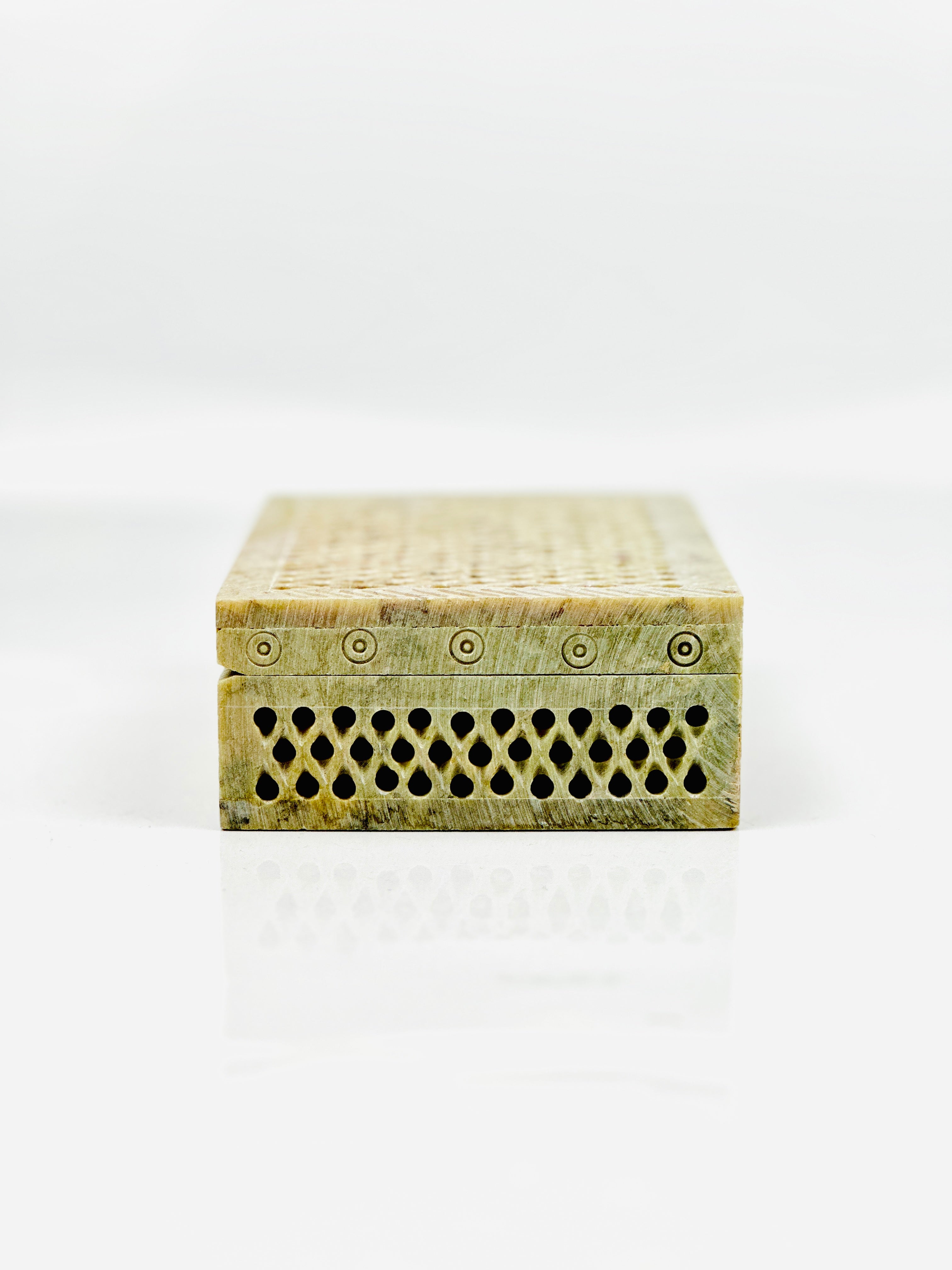 Sonata Lattice Hand-Carved Soapstone Box - 6"L x 4"B x 1.5"H - Tejo