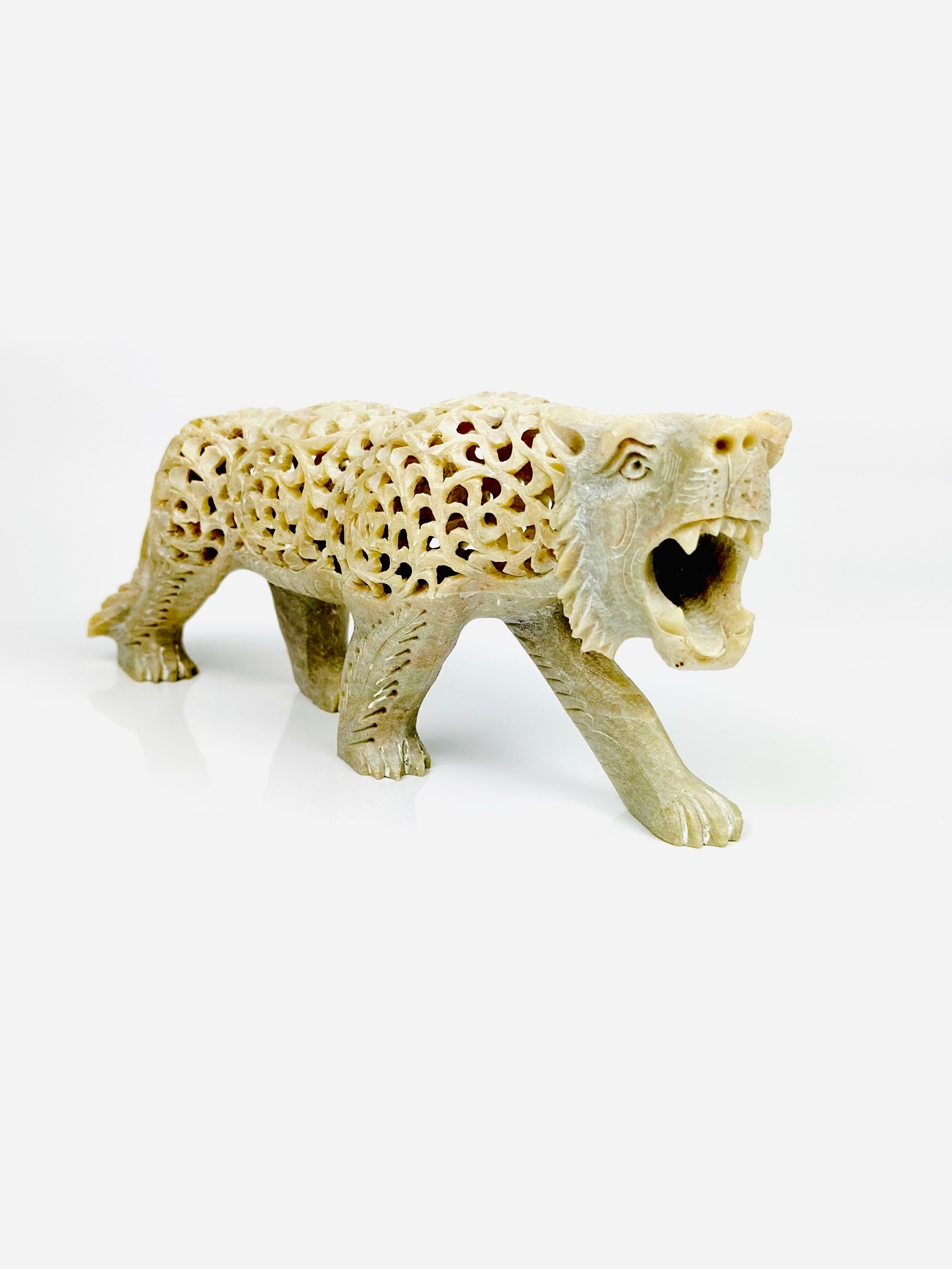 Hand-Carved Natural Soapstone Imperial Tiger - 8"L x 2"B x 3.5"H - Tejo