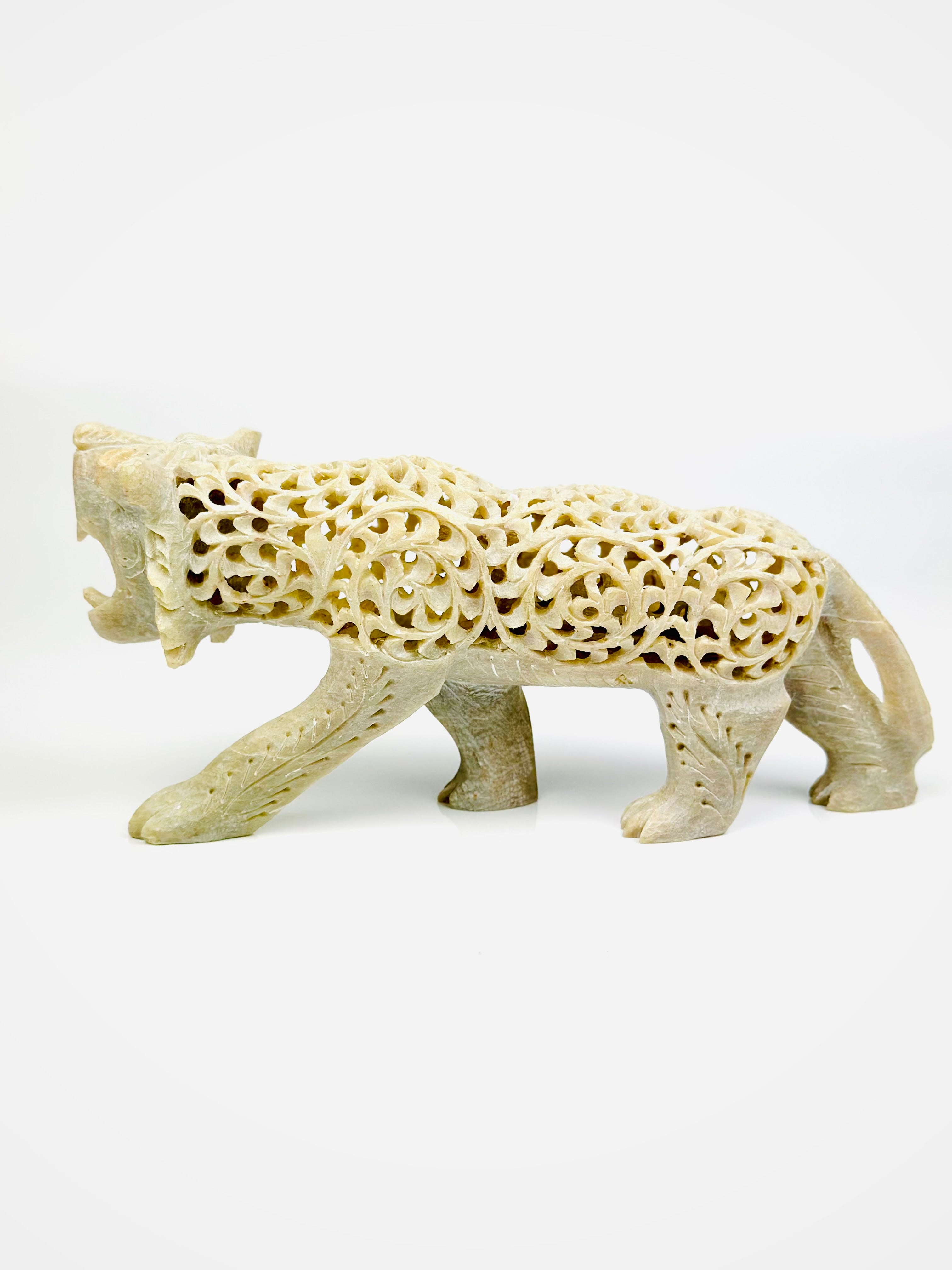 Hand-Carved Natural Soapstone Imperial Tiger - 8"L x 2"B x 3.5"H - Tejo
