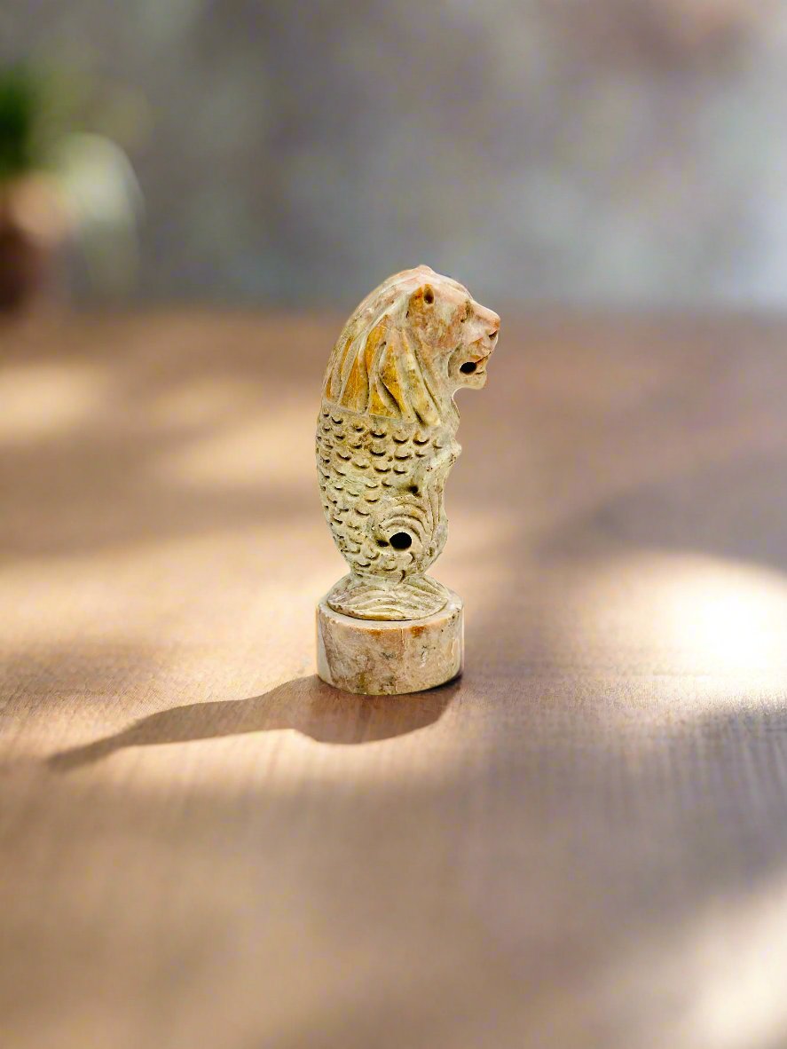 Merlion Hand Carved Soapstone Figurine - 1.5 L 3.5"H x 1"BD - Tejo