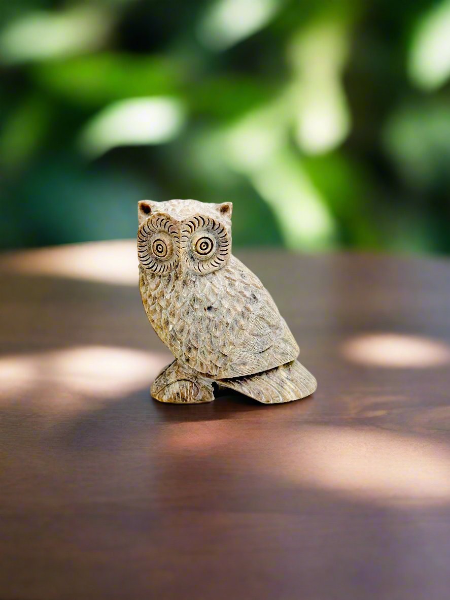 Regalia Owl Hand-Carved Soapstone Figurine- 3"H x 2.5" L x 1.5"B - Tejo