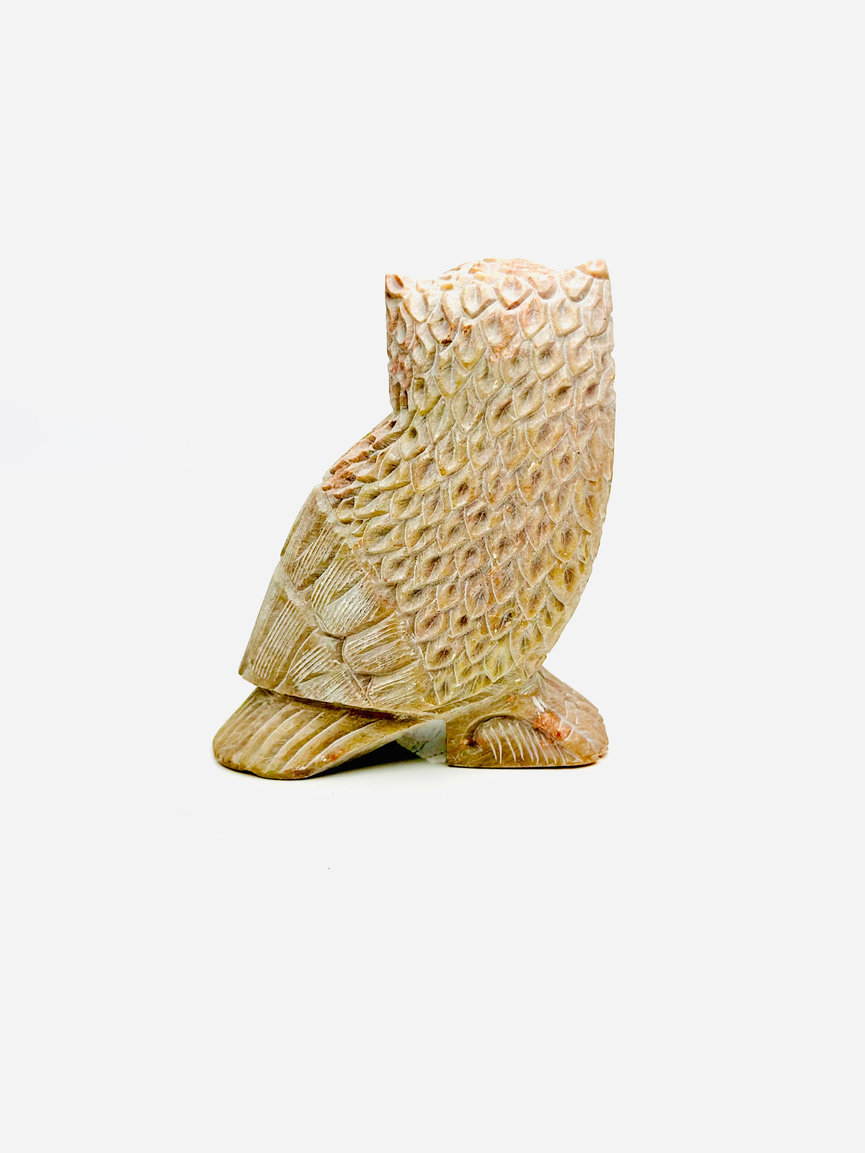 Genesis Owl Hand-Carved Soapstone Figurine  - 4"H x 3.5"L x 2"B - Tejo
