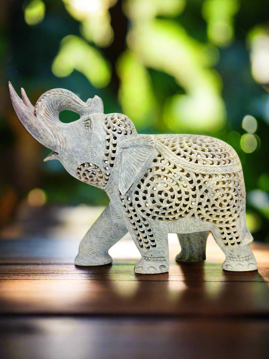Hand-Carved Soapstone Imperial Tusker Sculpture - 9"L x 4"B x 7"H - Tejo