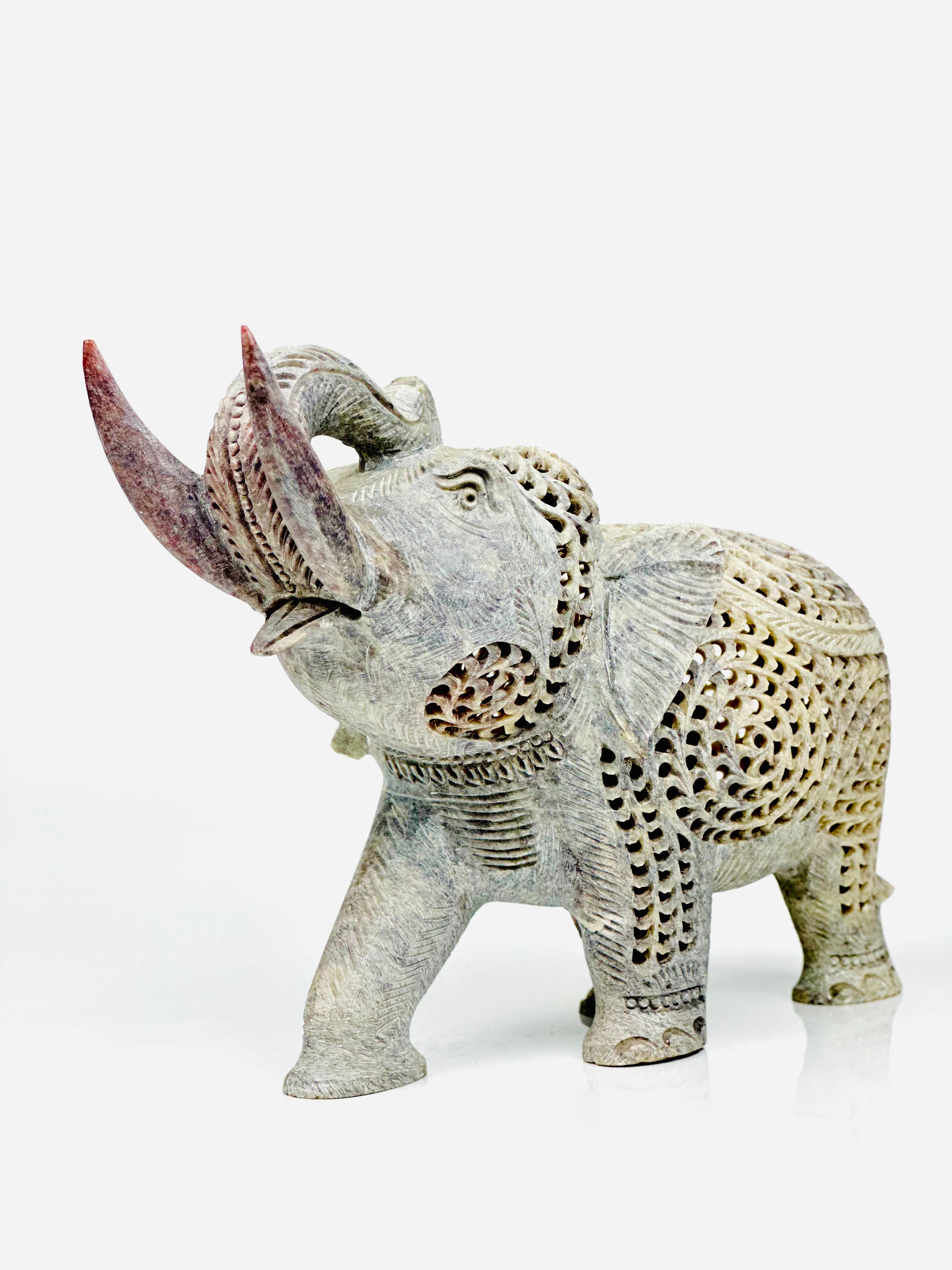 Hand-Carved Soapstone Imperial Tusker Sculpture - 9"L x 4"B x 7"H - Tejo