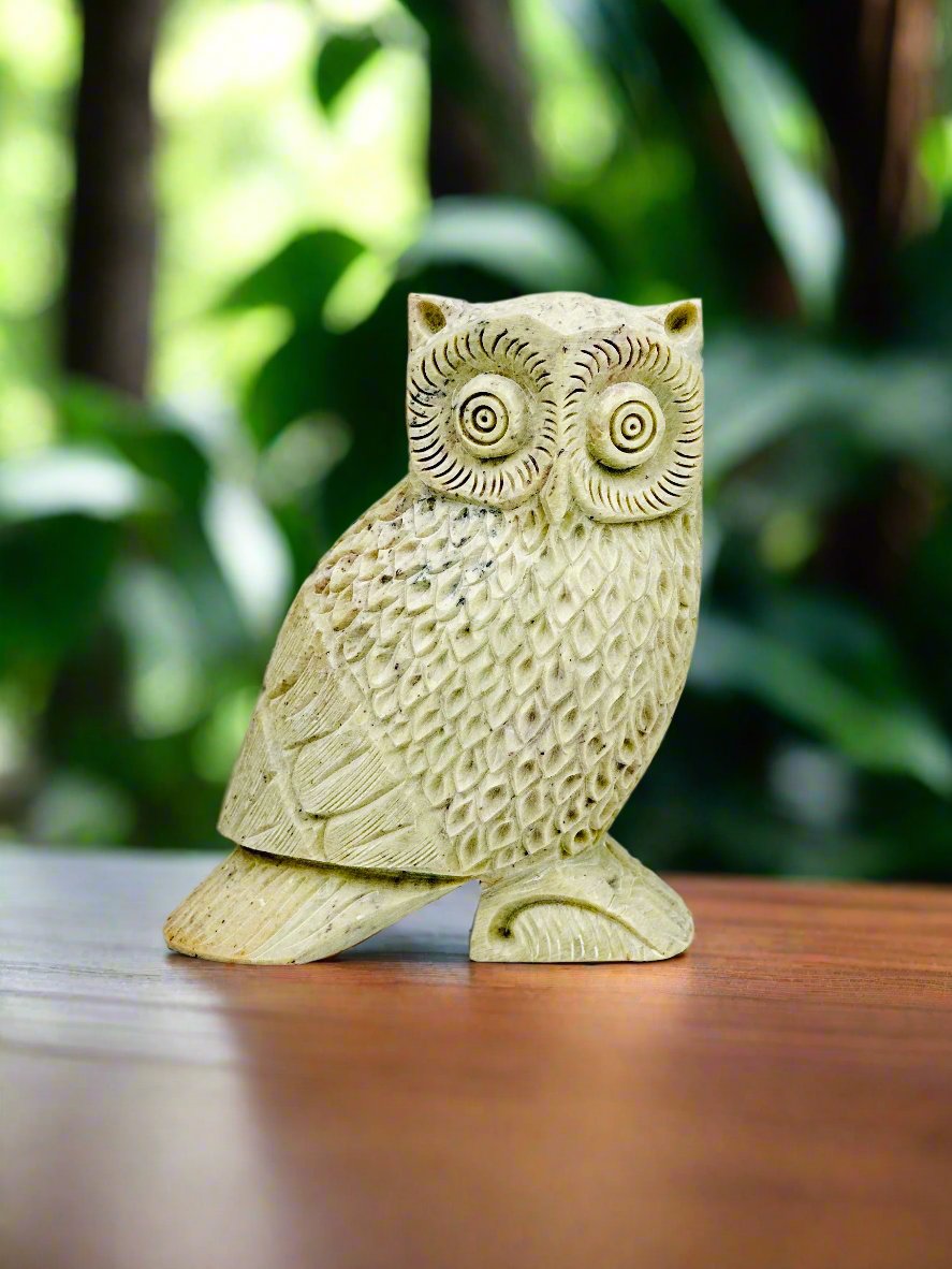 Marbella Owl Hand-Carved Figurine- 4"L x 5"H x 2"B - Tejo