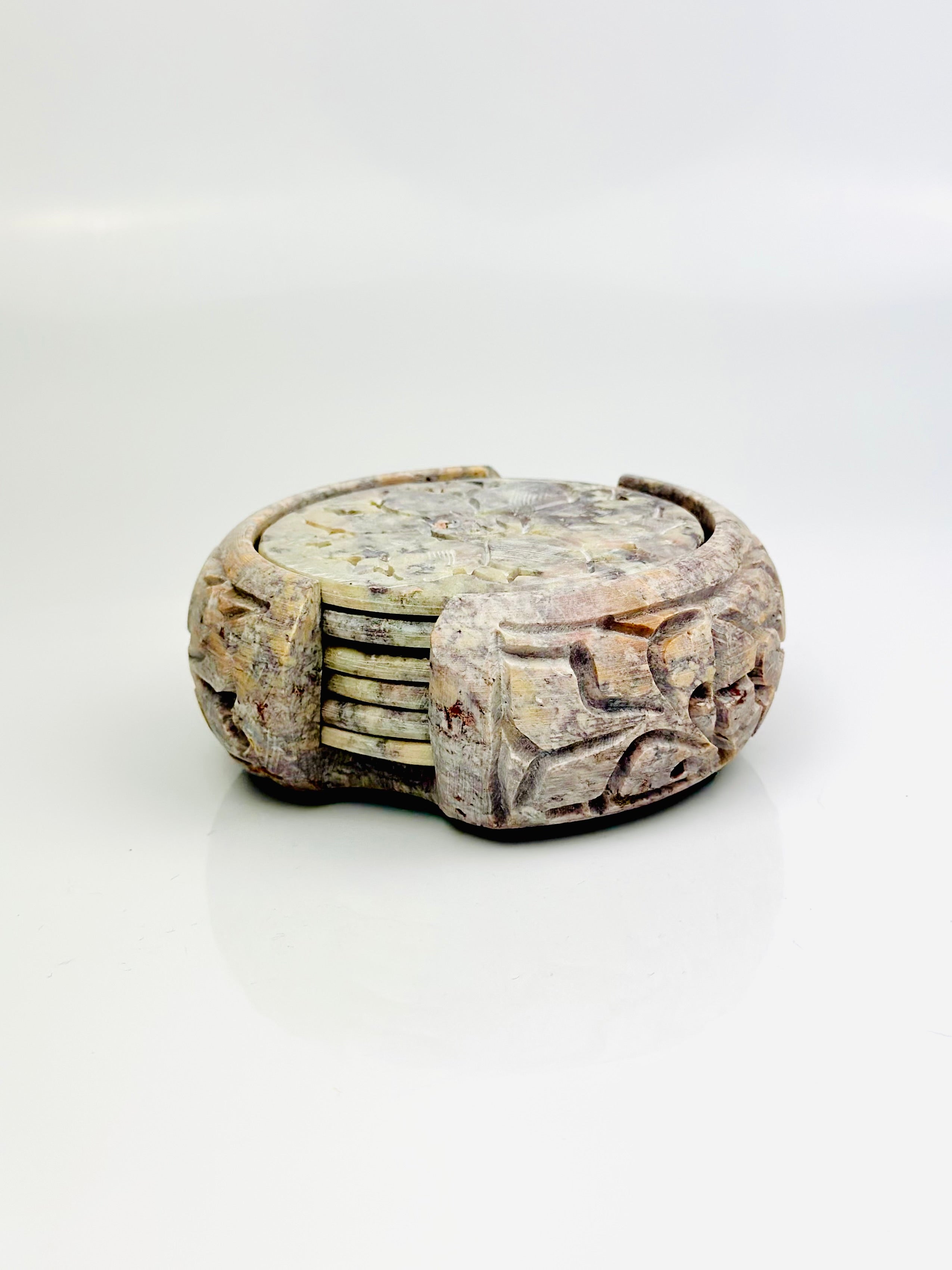 Petal Hand Carved Soapstone Coasters – 1.5"H x 4"D - Tejo