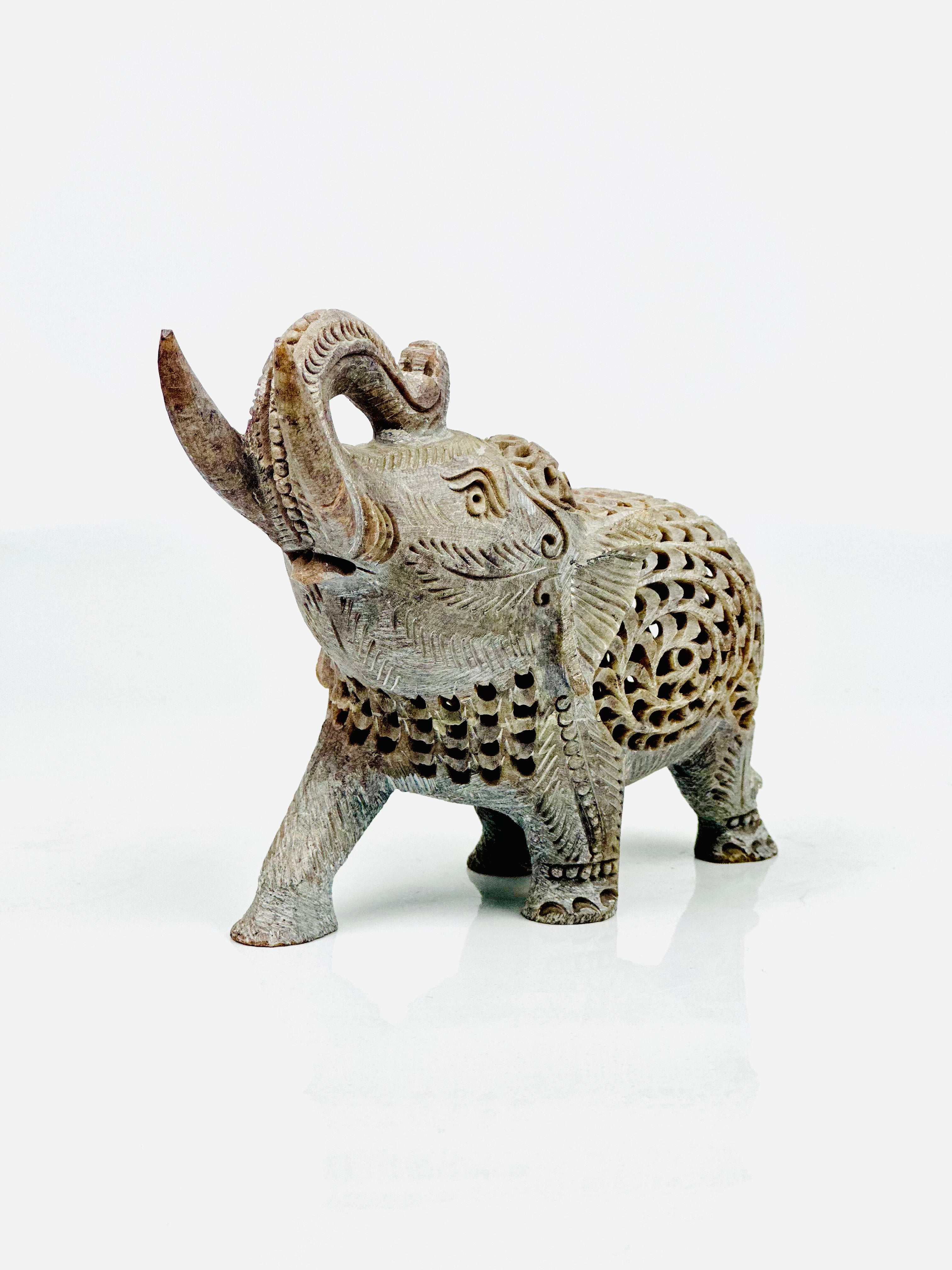 Handcrafted Imperial Tusker Soapstone Elephant Sculpture – 6"L x 2.5"B x 4.8"H - Tejo
