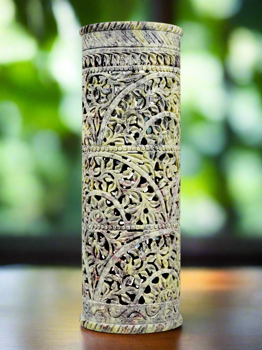 Titania Hand-Carved Soapstone Vase – 10"H x 3.5"TD - Tejo