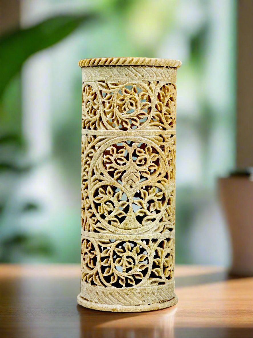 Orion Hand-Carved Soapstone Vase - 8"H x 3.5"TD - Tejo