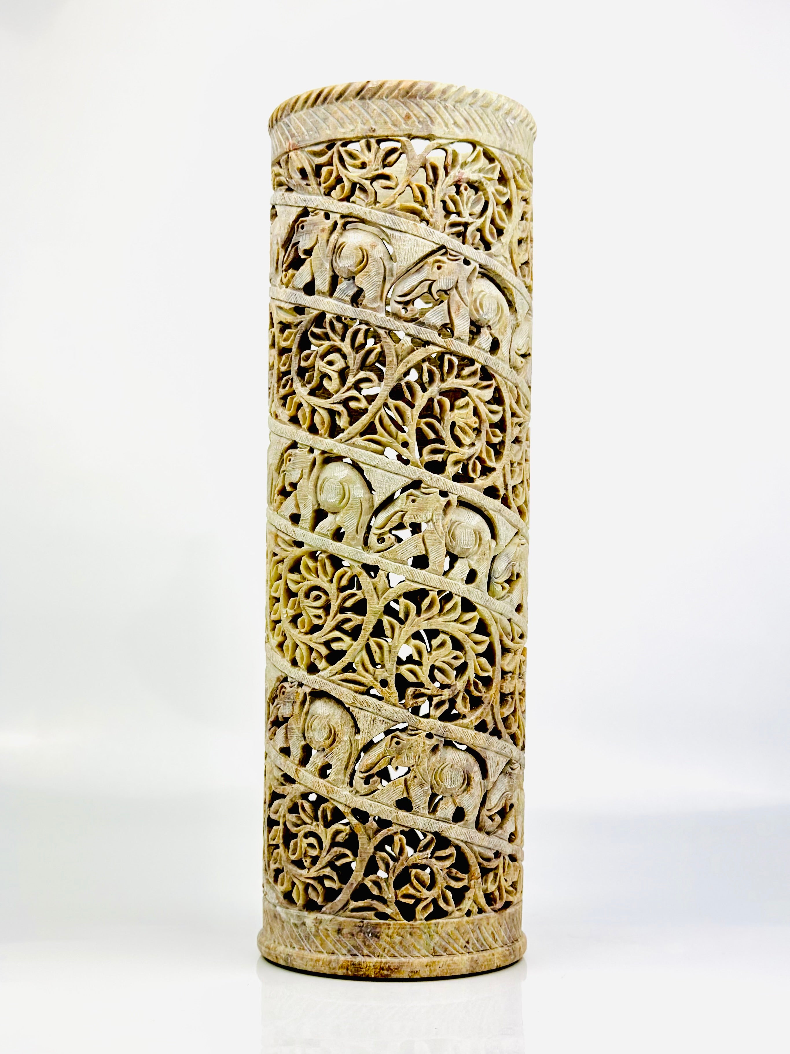 Utopia Hand-Carved Soapstone Vase – 12.2"H x 3.8"TD - Tejo