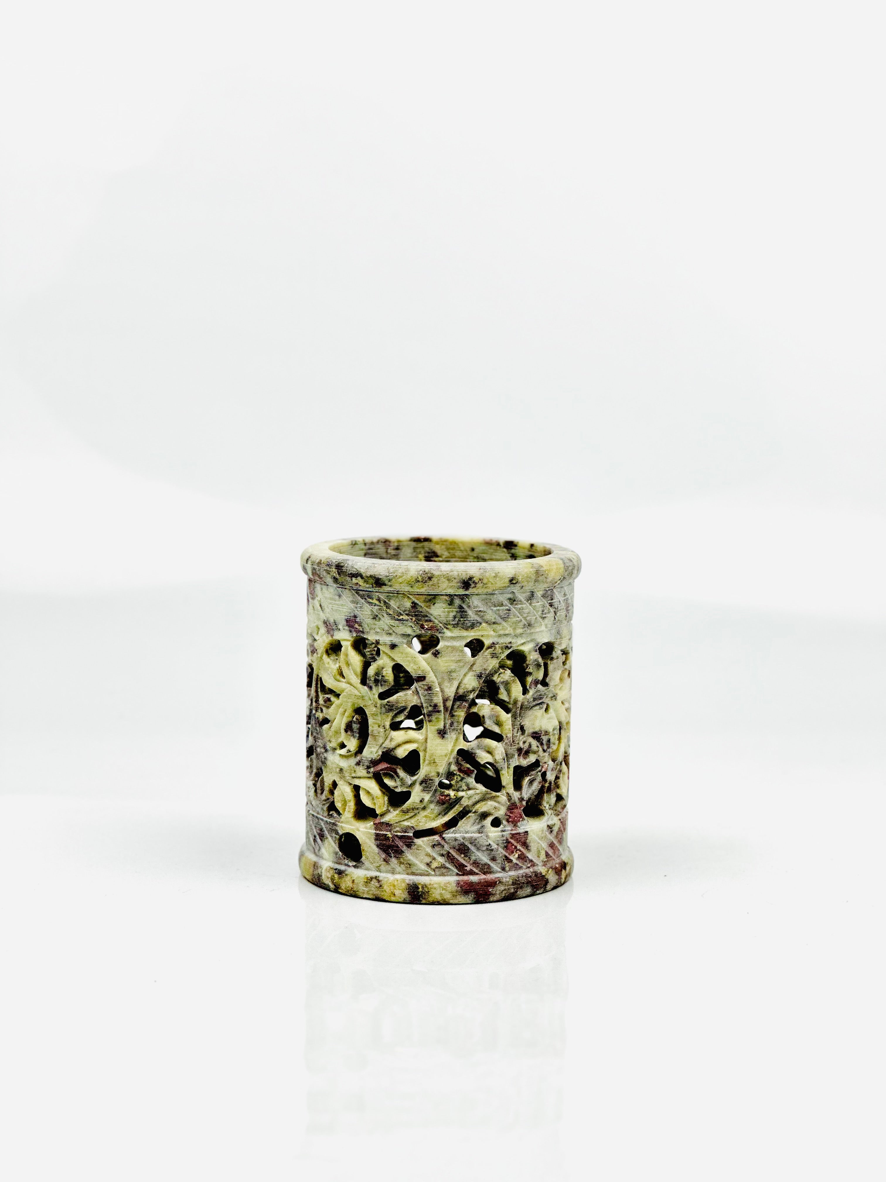 Wildflower Hand-Carved Soapstone Holder – 3"H x 2.5"BD x 2.3"TD - Tejo