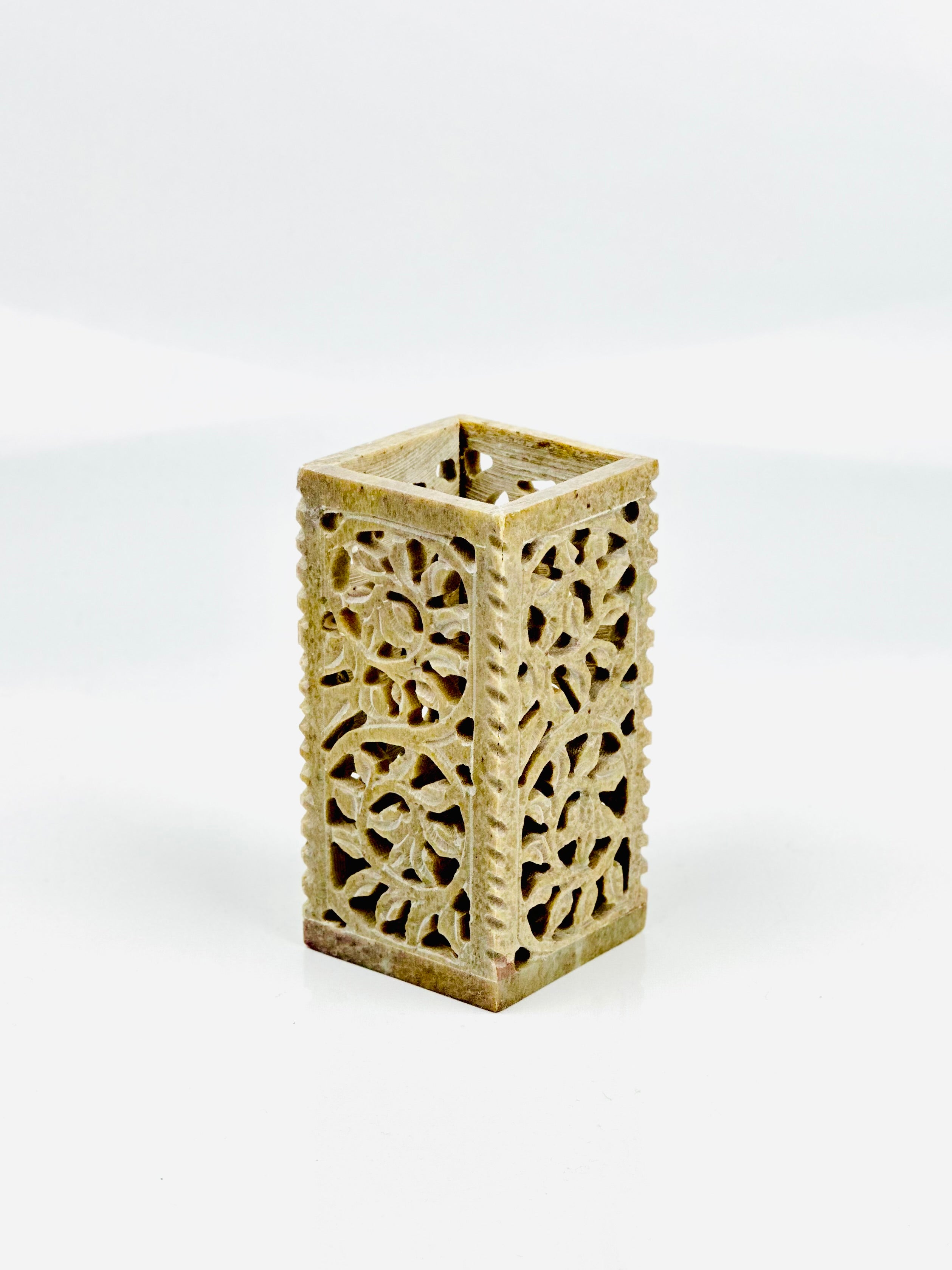 Ornate Carving Soapstone Holder – 2"L x 2"B x 4"H - Tejo