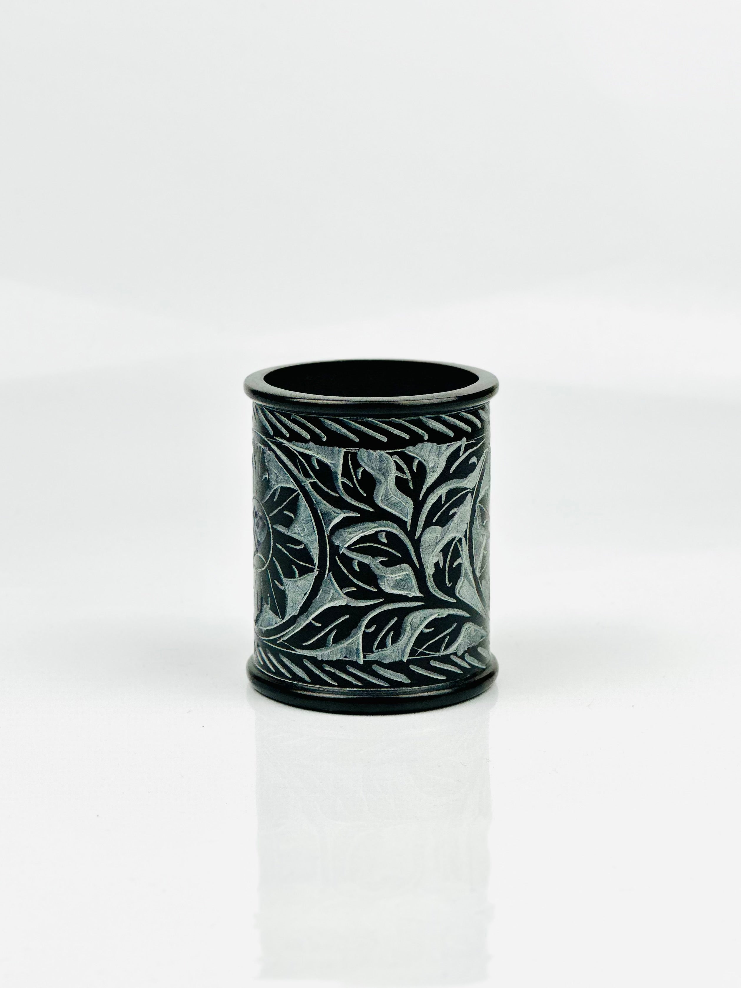 Midnight Bloom Rose Soapstone Holder – 3"H x 2.4"BD x 2.4"TD - Tejo