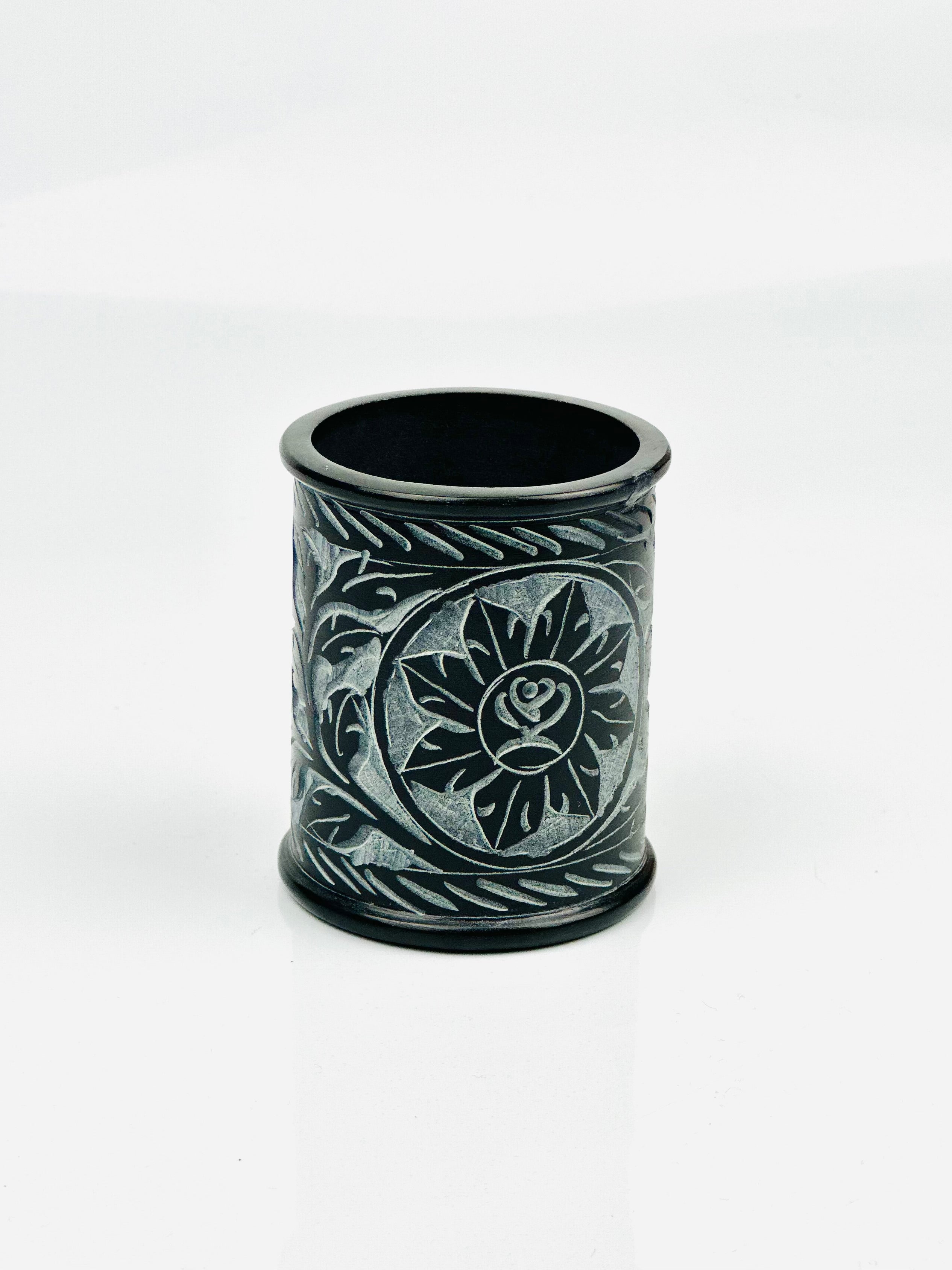 Midnight Bloom Rose Soapstone Holder – 3"H x 2.4"BD x 2.4"TD - Tejo